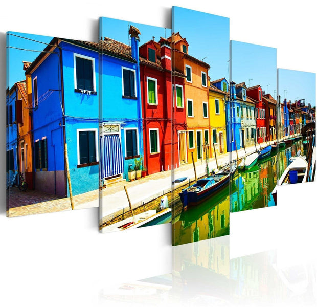 Stretched Canvas Places - Houses In The Colors Of The Rainbow-Tiptophomedecor