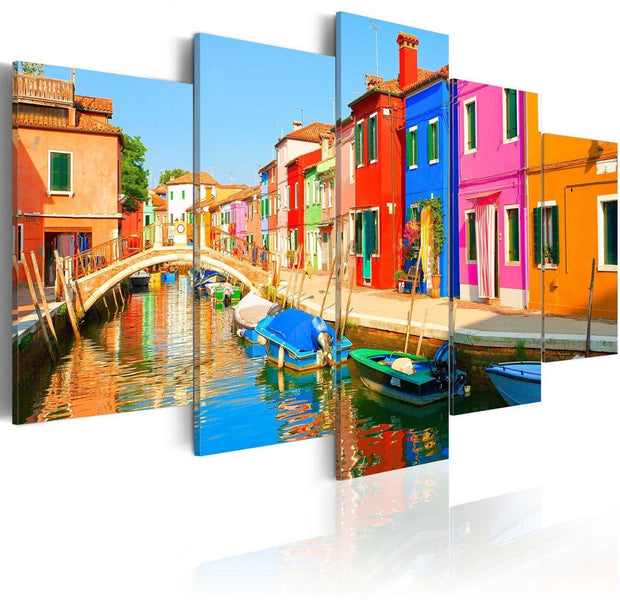 Stretched Canvas Places - Waterfront In Rainbow Colors-Tiptophomedecor