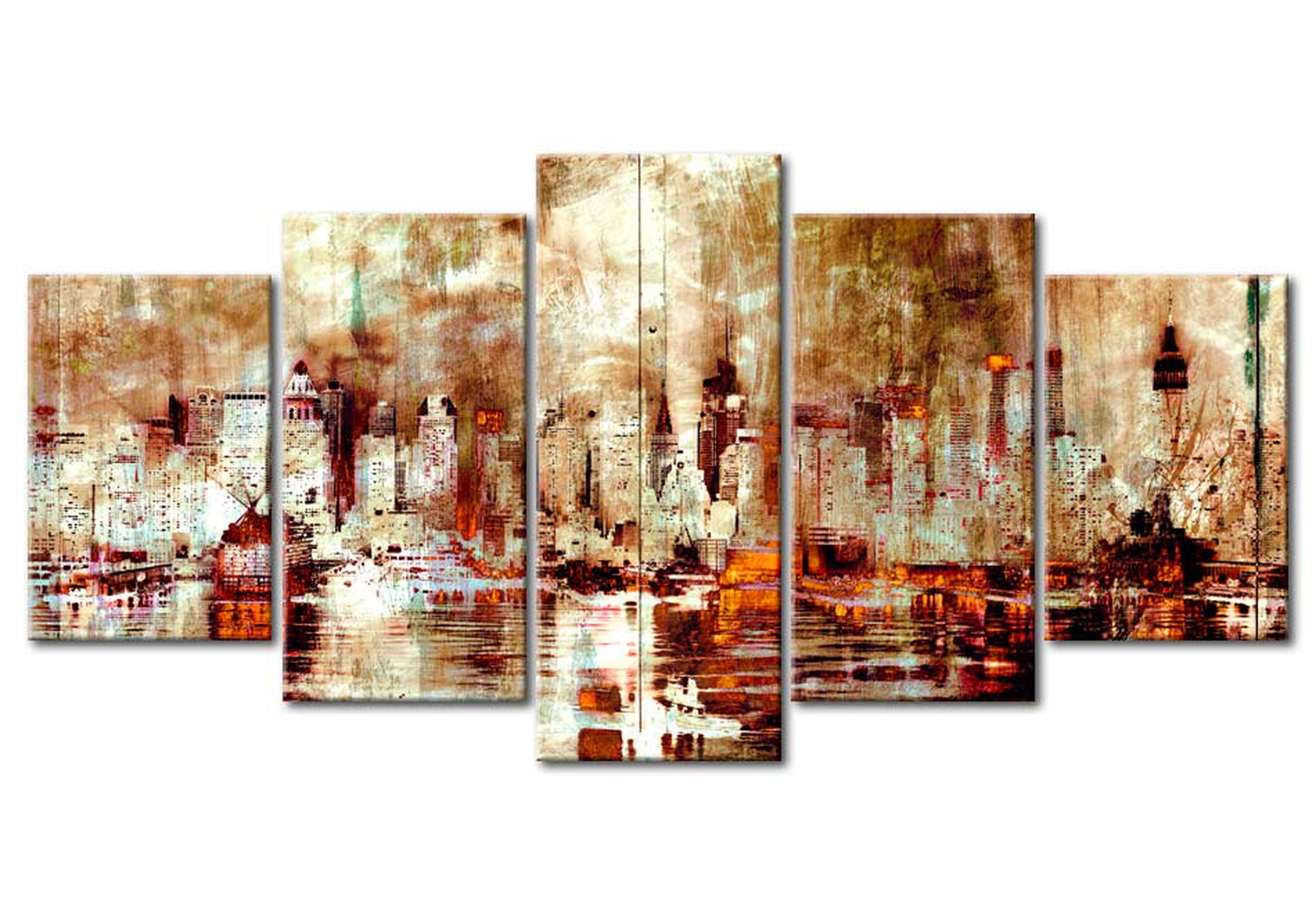 Stretched Canvas Wall Art - Vintage Manhattan - 5 Pieces