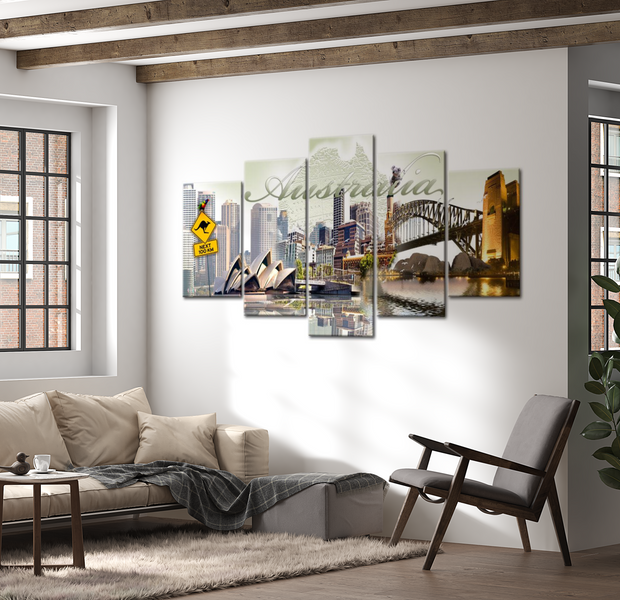Stretched Canvas Wall Art - Welcome To Australia - 5 Pieces