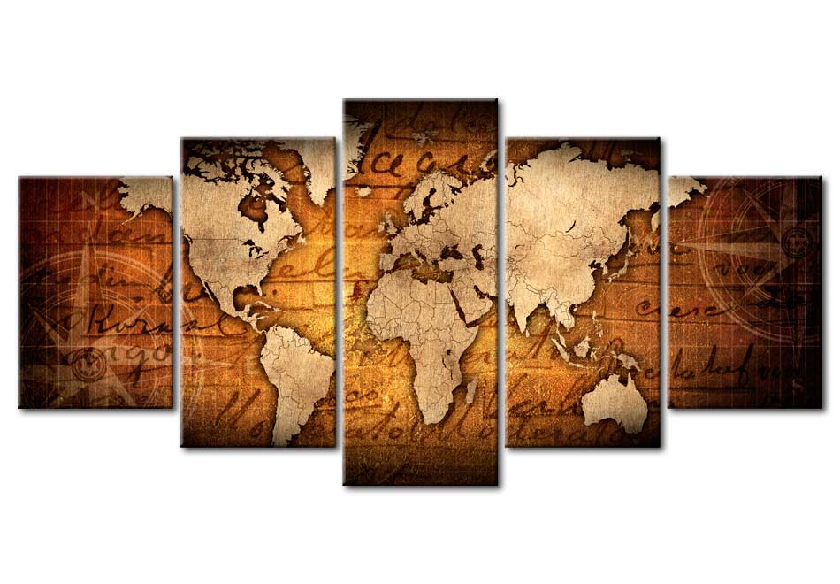 Stretched Canvas World Map Art - Amber Map