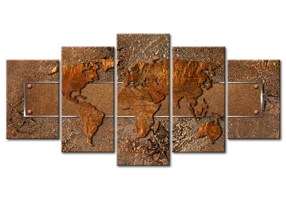 Stretched Canvas World Map Art - Brown Escapade