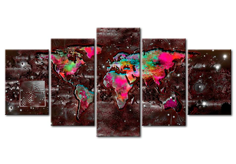 Stretched Canvas World Map Art - Colourful Extravagance