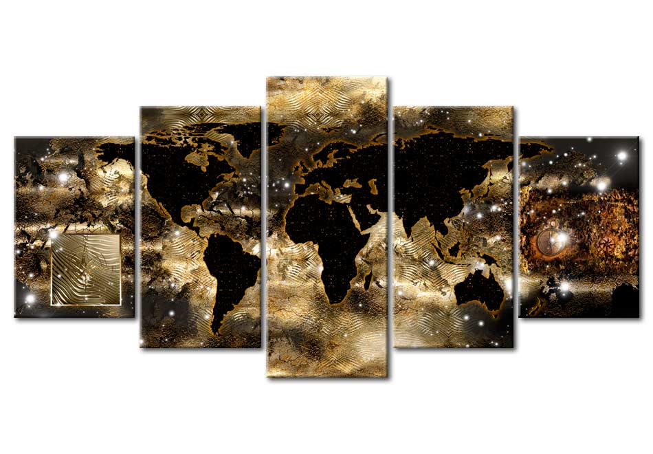 Stretched Canvas World Map Art - Continents Of Bronze