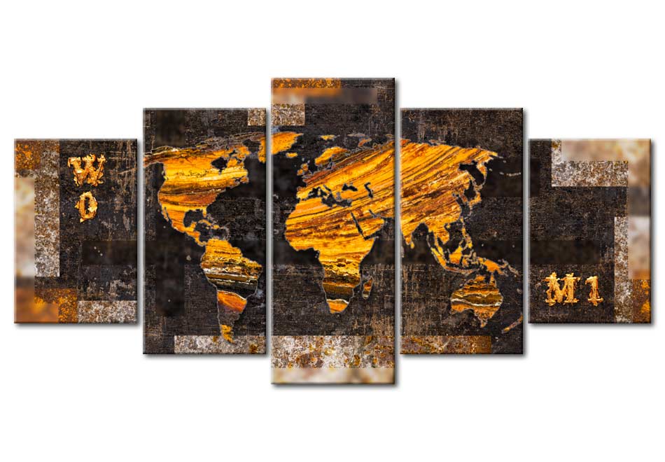 Stretched Canvas World Map Art - Golden Paths