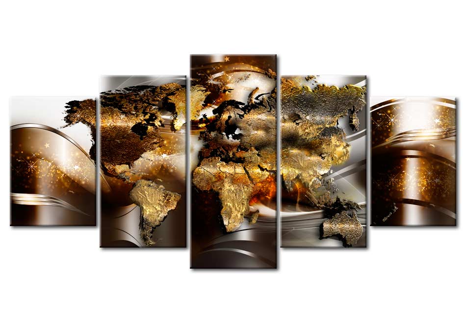 Stretched Canvas World Map Art - Honey Continents