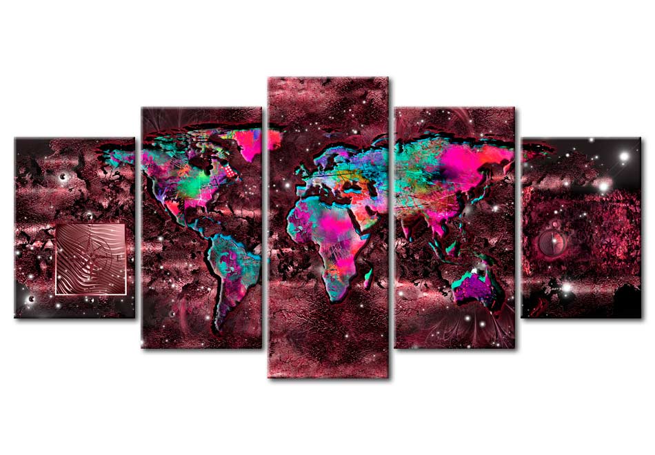 Stretched Canvas World Map Art - Ruby Journey