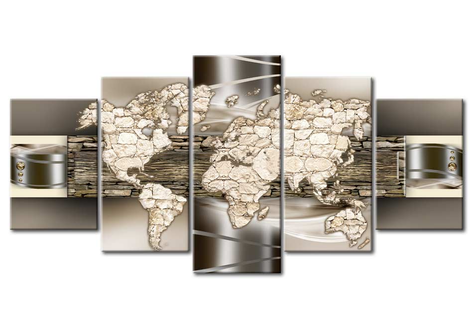 Stretched Canvas World Map Art - Stone World