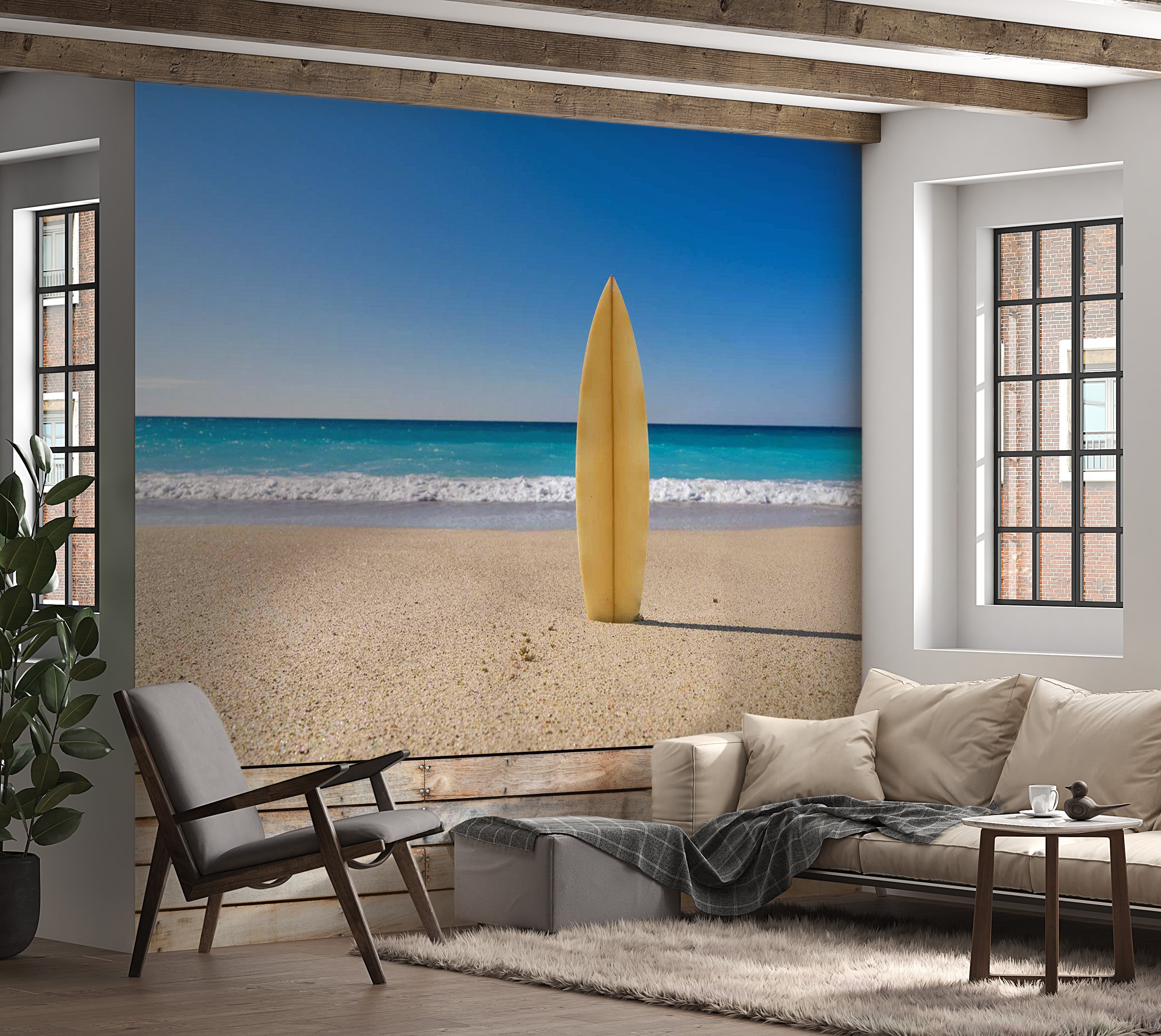 Surf Wallpaper Wall Mural - Surfboard on the Beach