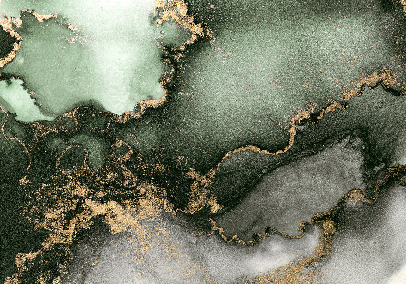 Surface Texture Wallpaper Wall Mural - Green Gold Watercolor Inspiration
