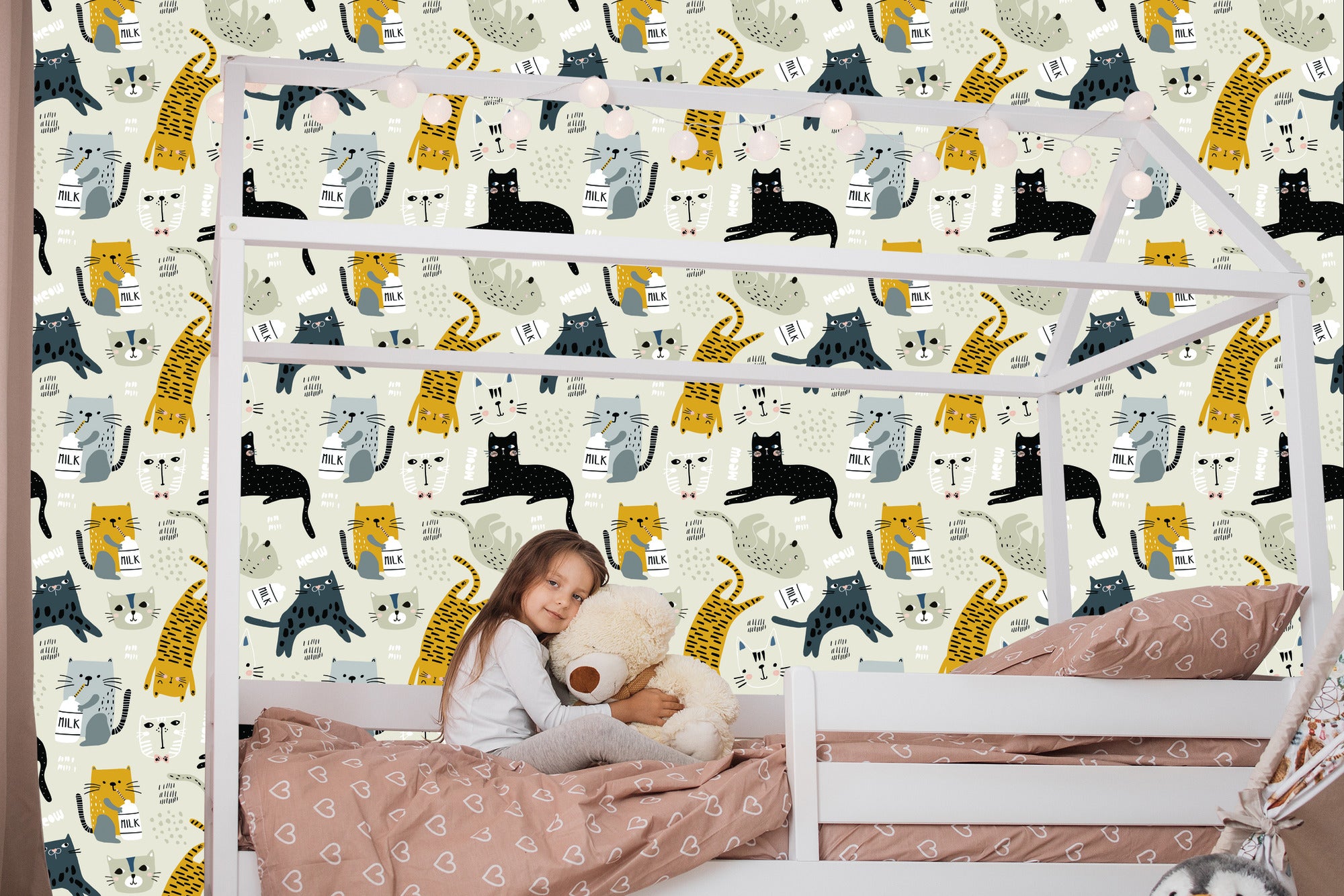 Wallpaper For Children - Lovely Cats - Scandinavian Style