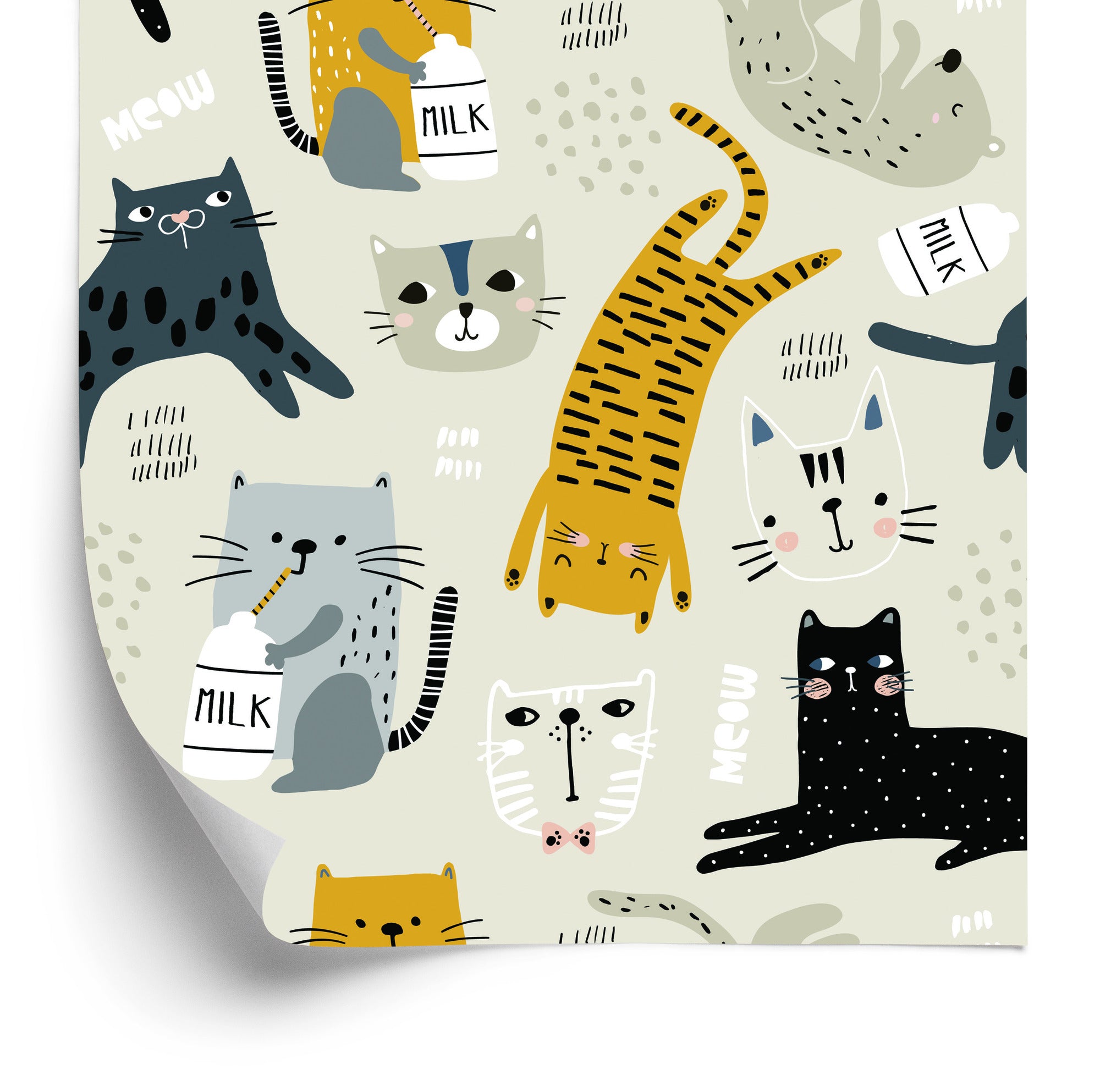 Wallpaper For Children - Lovely Cats - Scandinavian Style