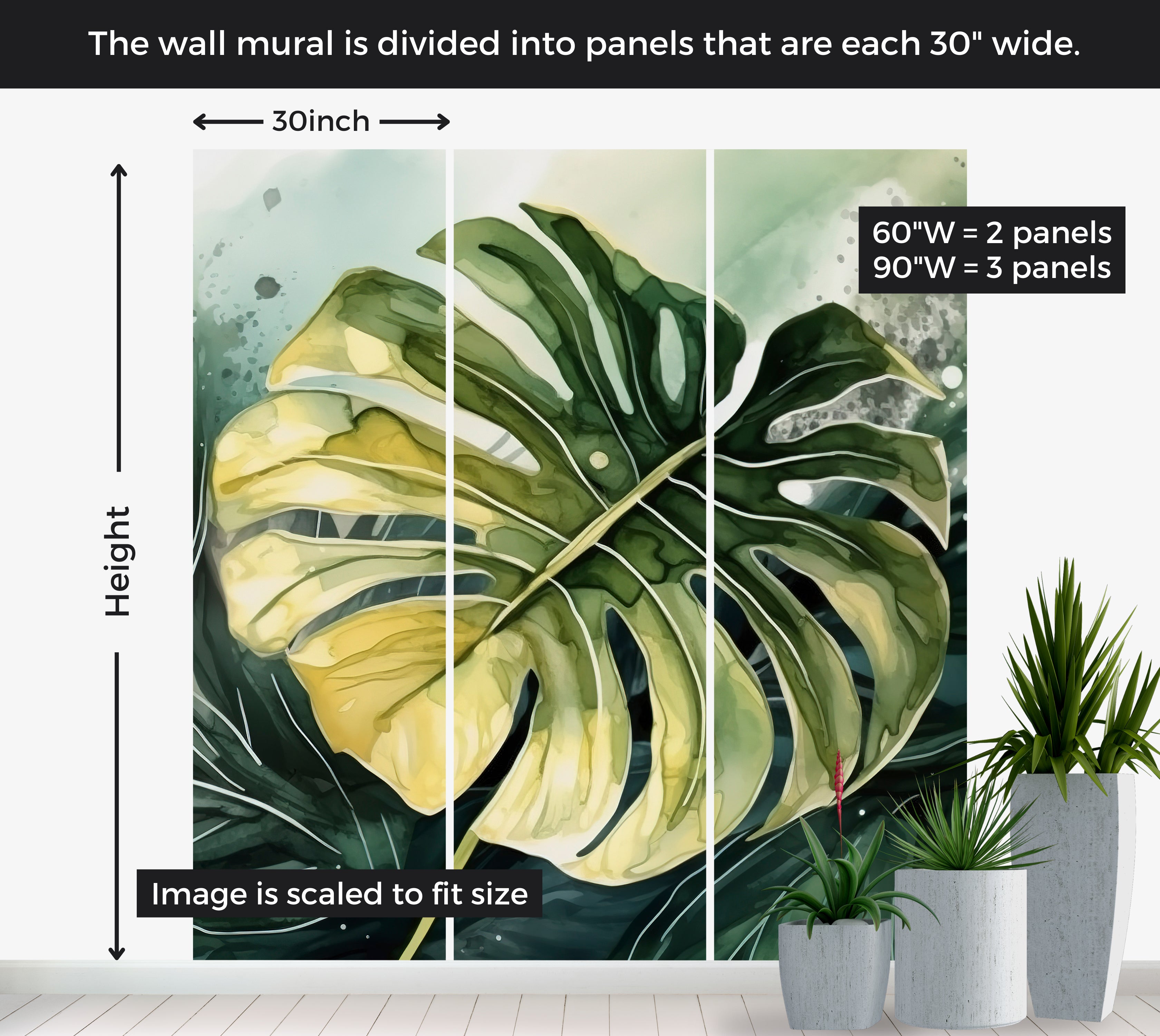 Peel & Stick Wall Mural - Tropical Monstara Leaf 30"Wx30"H