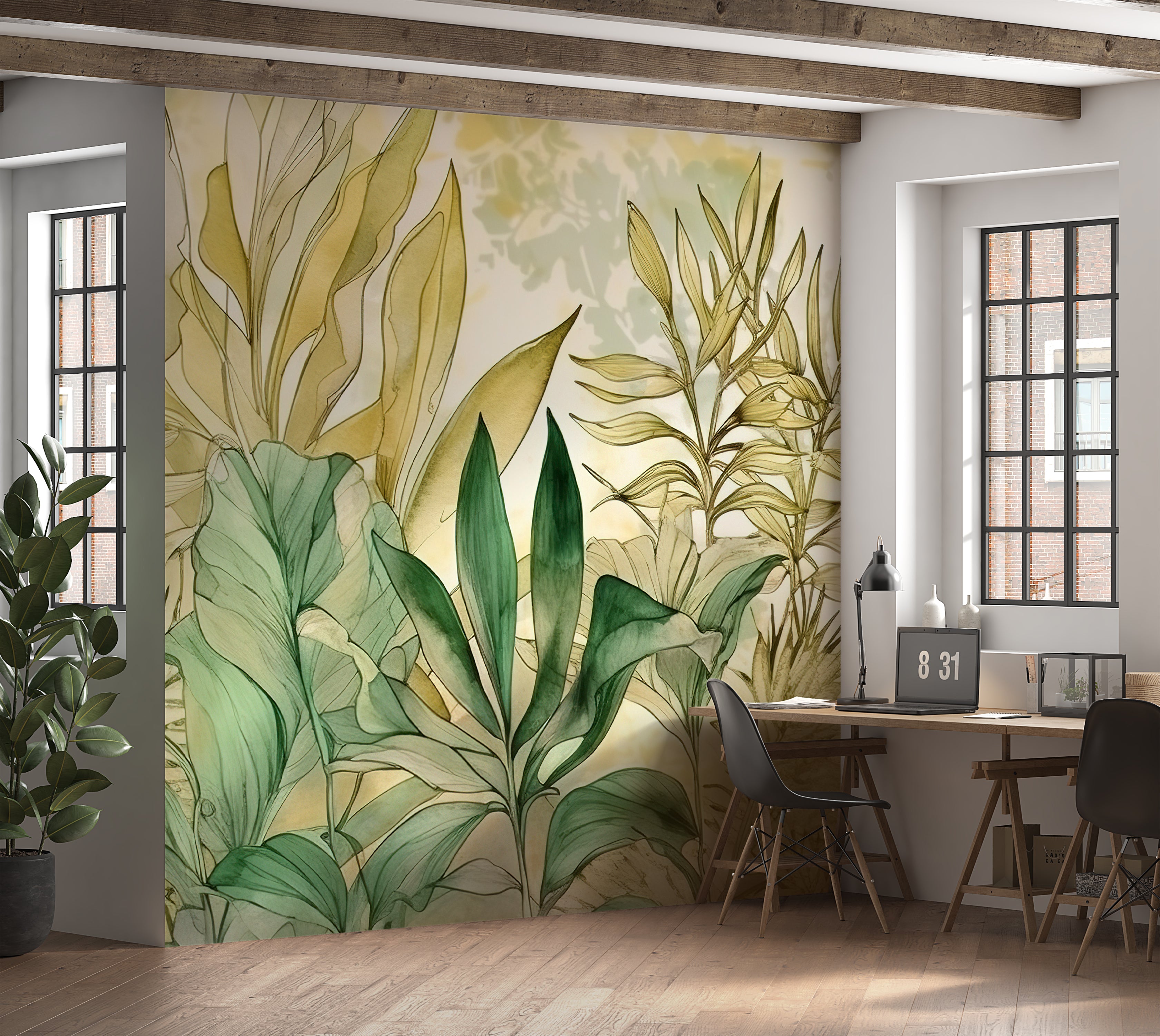 Peel & Stick Wall Mural - Watercolor Summer Foliage 60"Wx60"H