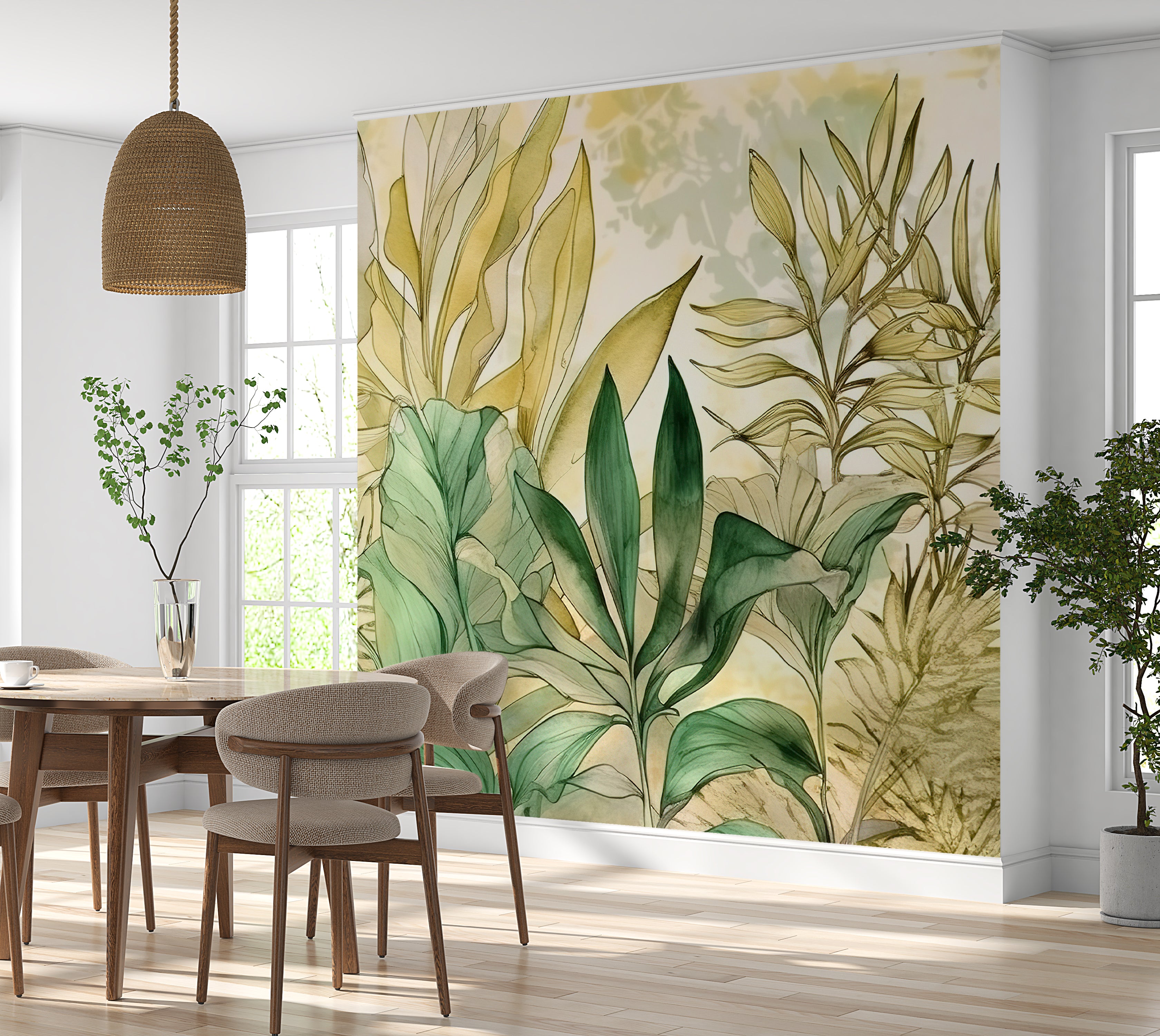 Peel & Stick Wall Mural - Watercolor Summer Foliage 60"Wx60"H