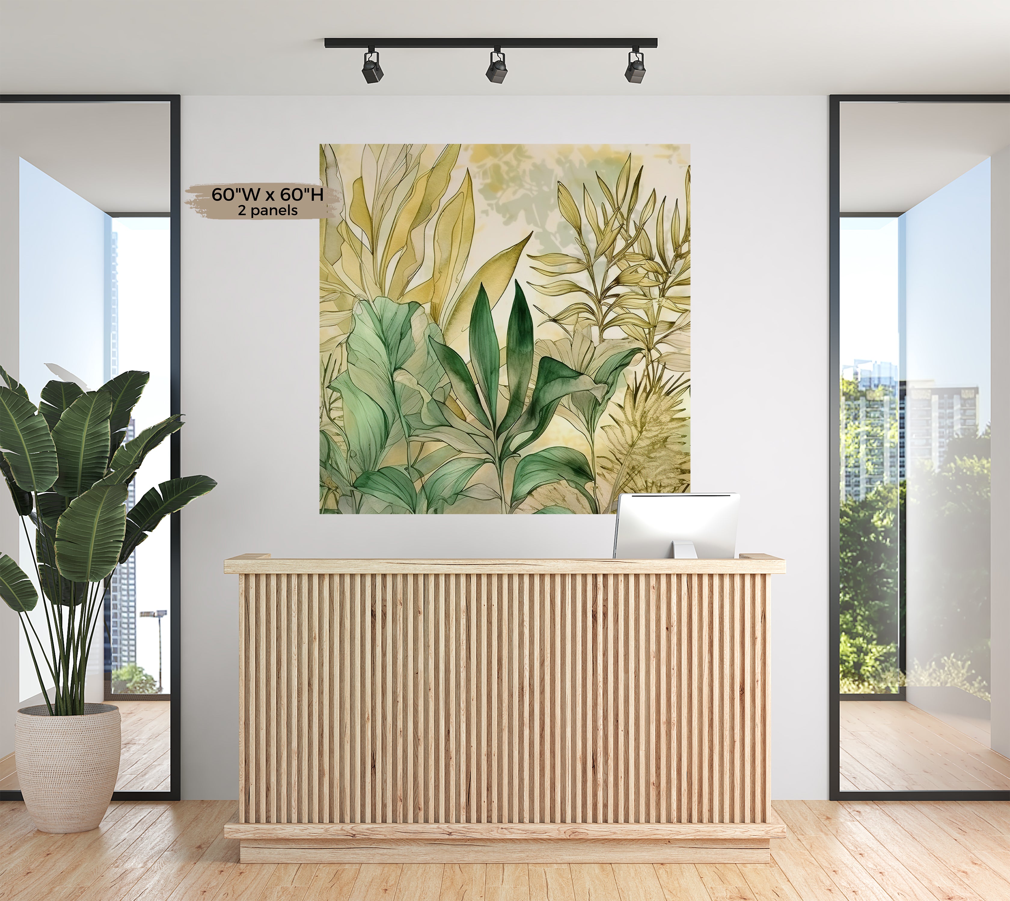 Peel & Stick Wall Mural - Watercolor Summer Foliage 60"Wx60"H