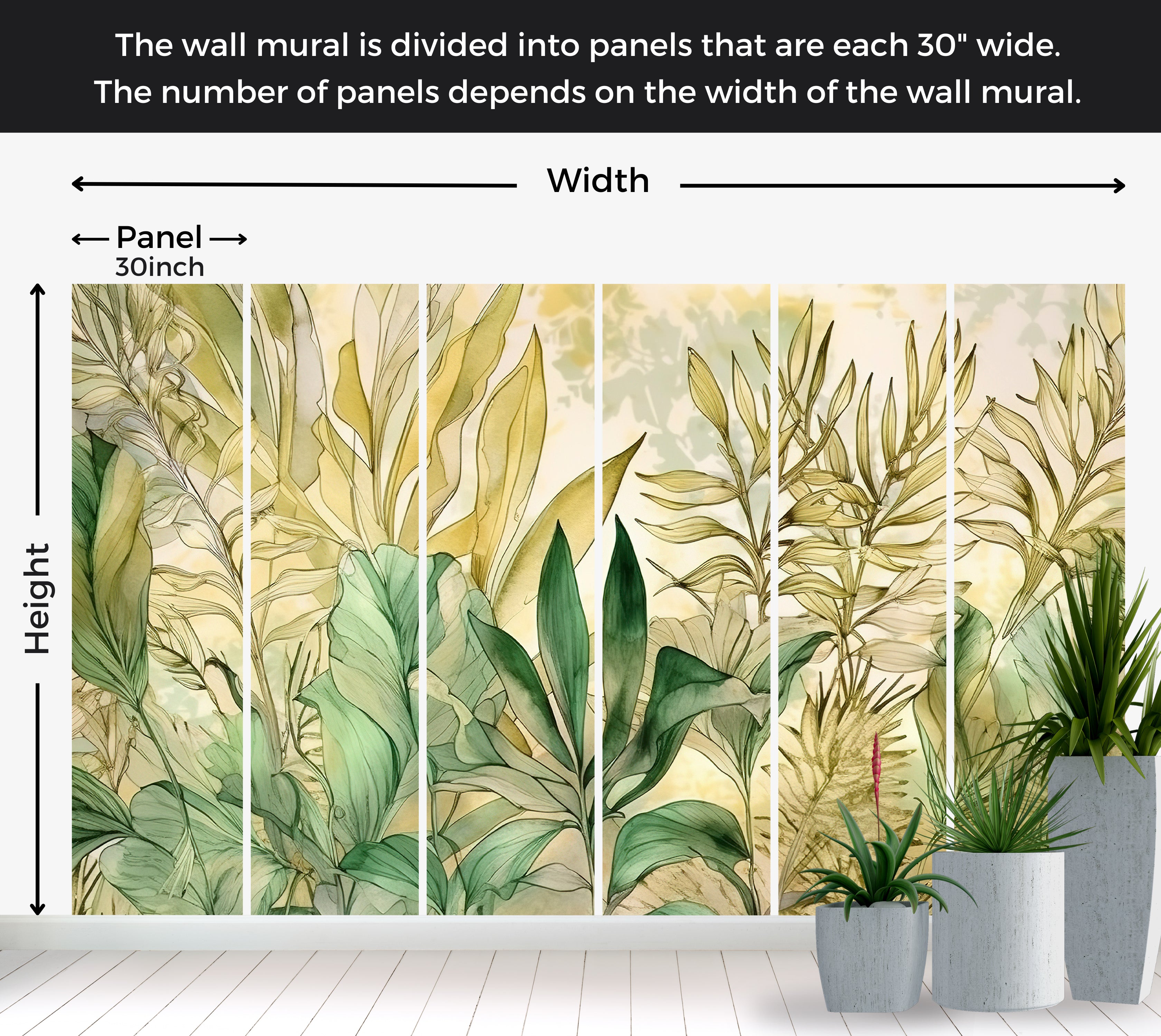 Peel & Stick Wall Mural - Watercolor Summer Foliage 60"Wx60"H