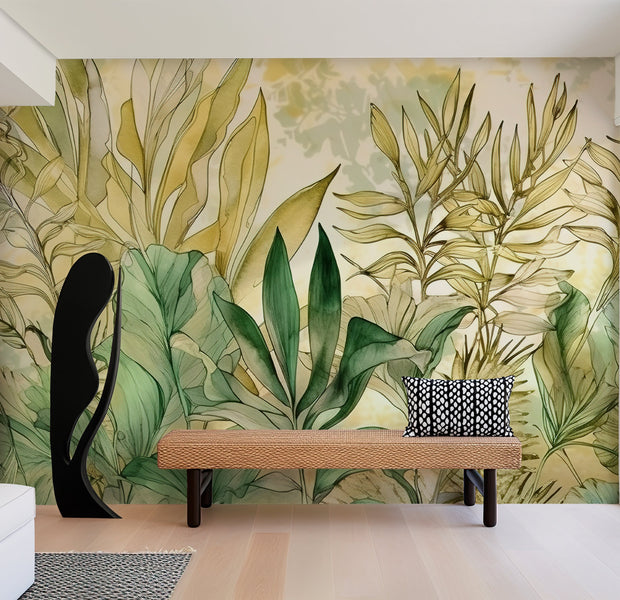 Premium Wallpaper Wall Mural - Watercolor Summer Foliage-Tiptophomedecor