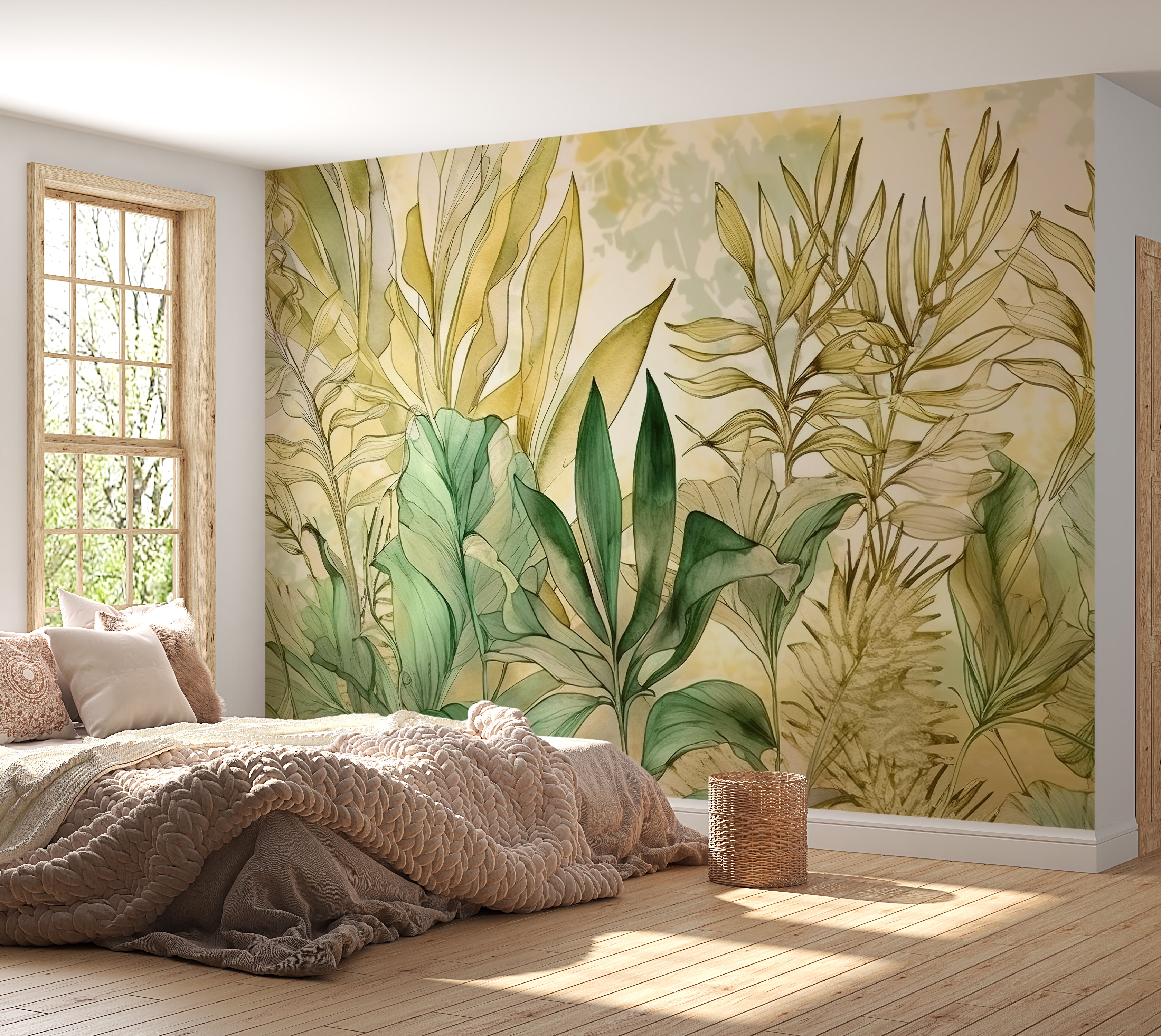 Peel & Stick Wall Mural - Watercolor Summer Foliage 60"Wx60"H