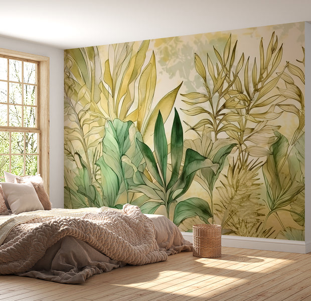 Peel & Stick Wall Mural - Watercolor Summer Foliage 60"Wx60"H