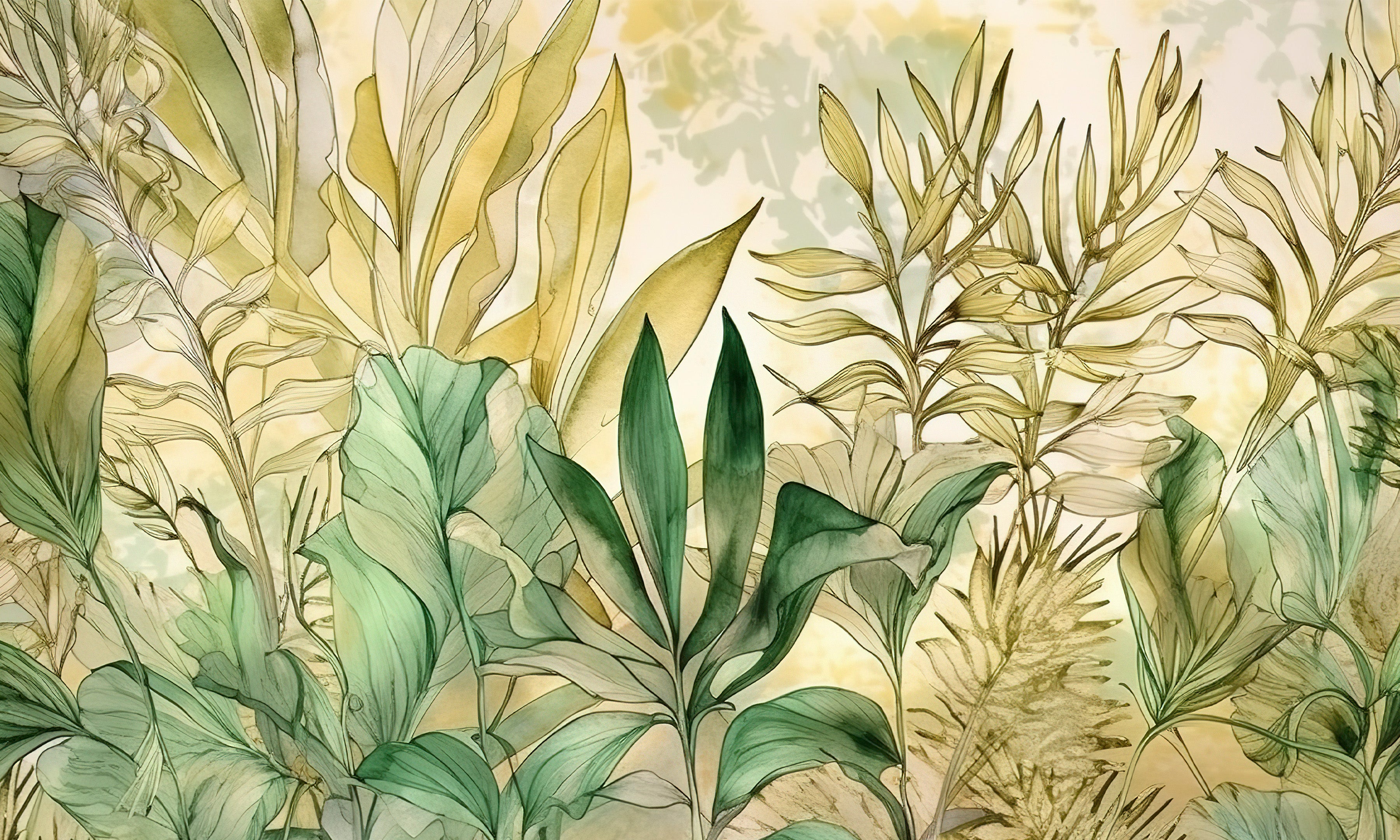 Peel & Stick Botanical Wall Mural - Watercolor Summer Foliage