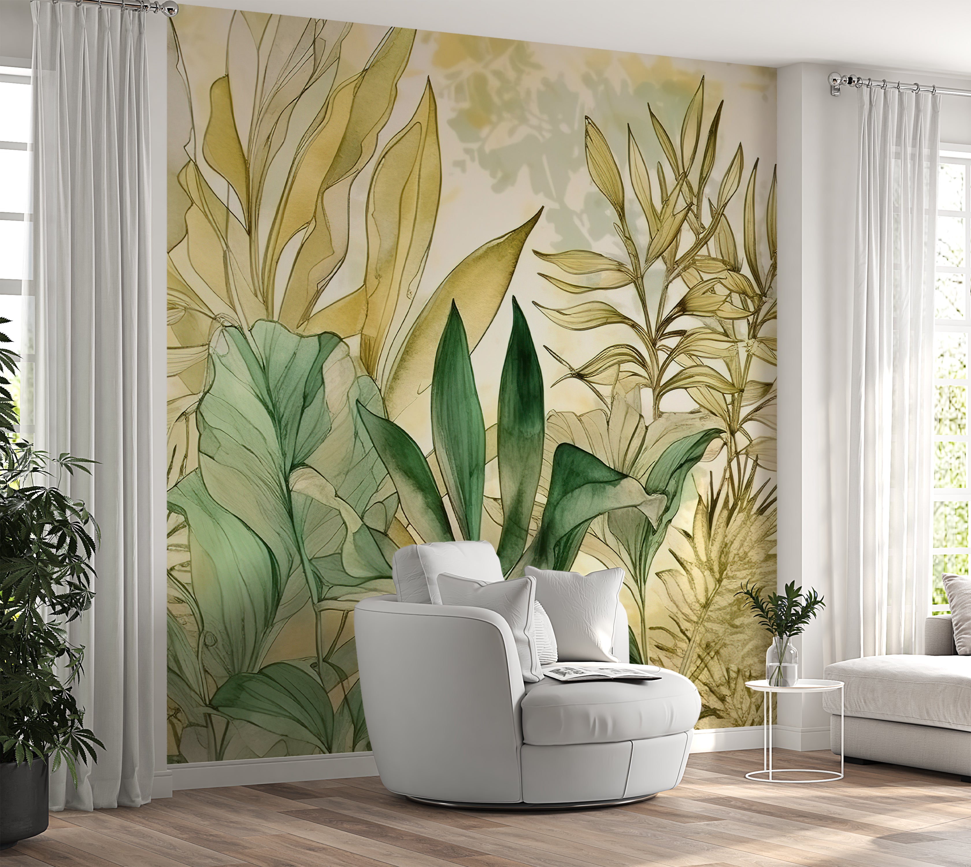 Peel & Stick Wall Mural - Watercolor Summer Foliage 60"Wx60"H