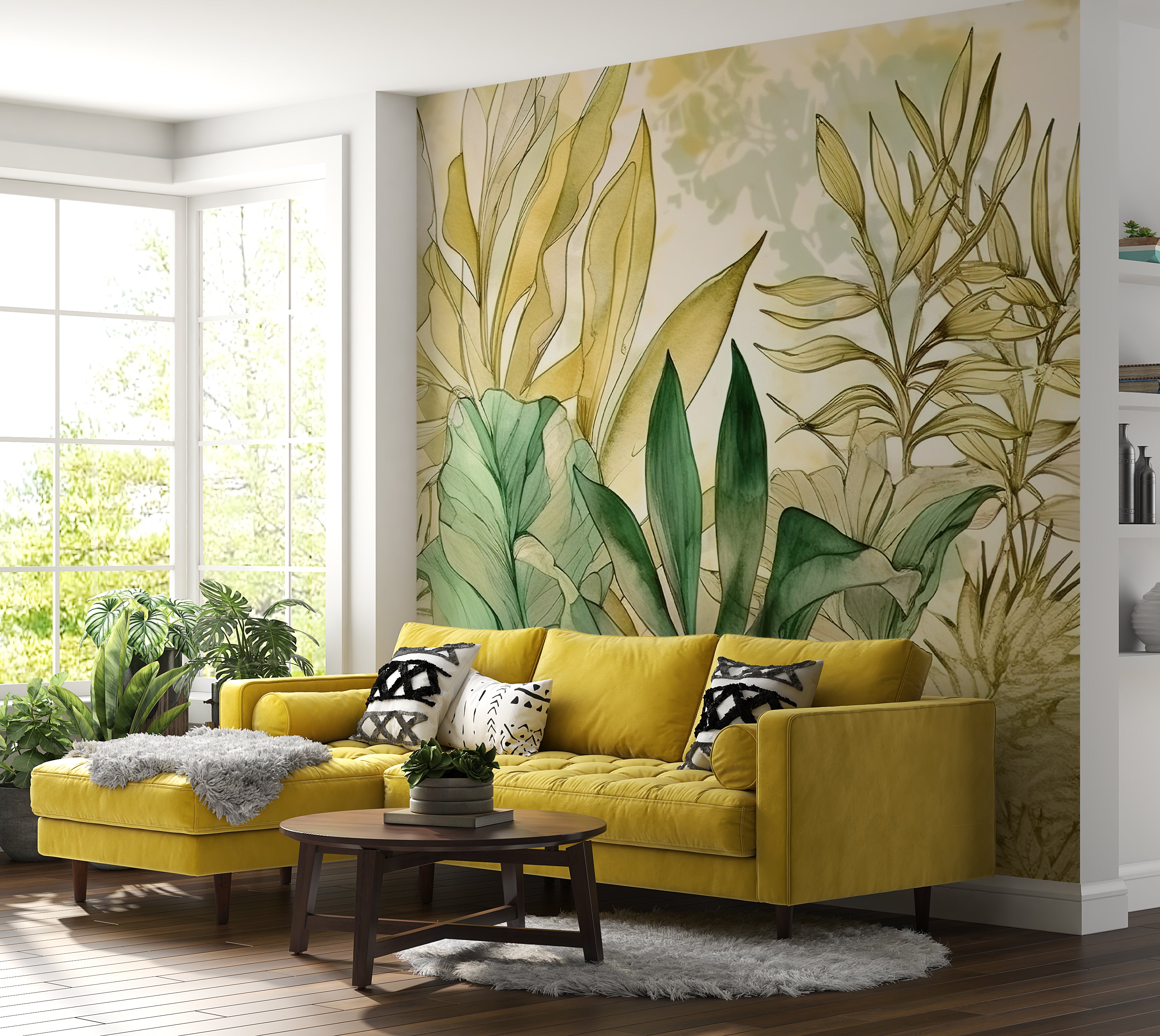 Peel & Stick Wall Mural - Watercolor Summer Foliage 60"Wx60"H