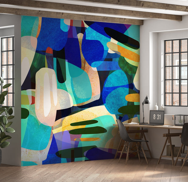 Premium Wallpaper Wall Mural - Random Shapes Blue-Tiptophomedecor