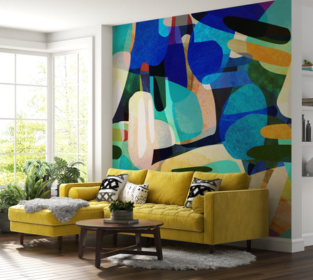 Peel & Stick Wall Mural - Abstract Shapes Blue 60"Wx60"H