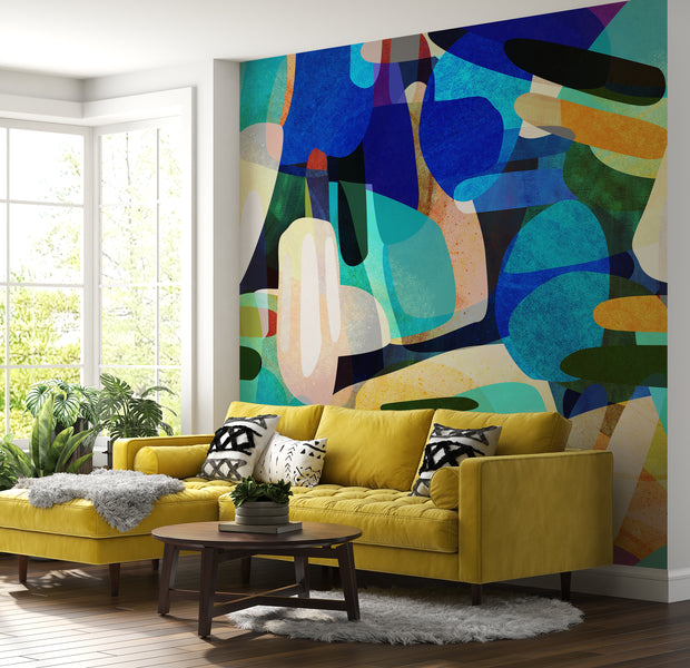 Peel & Stick Wall Mural - Abstract Shapes Blue 60"Wx60"H