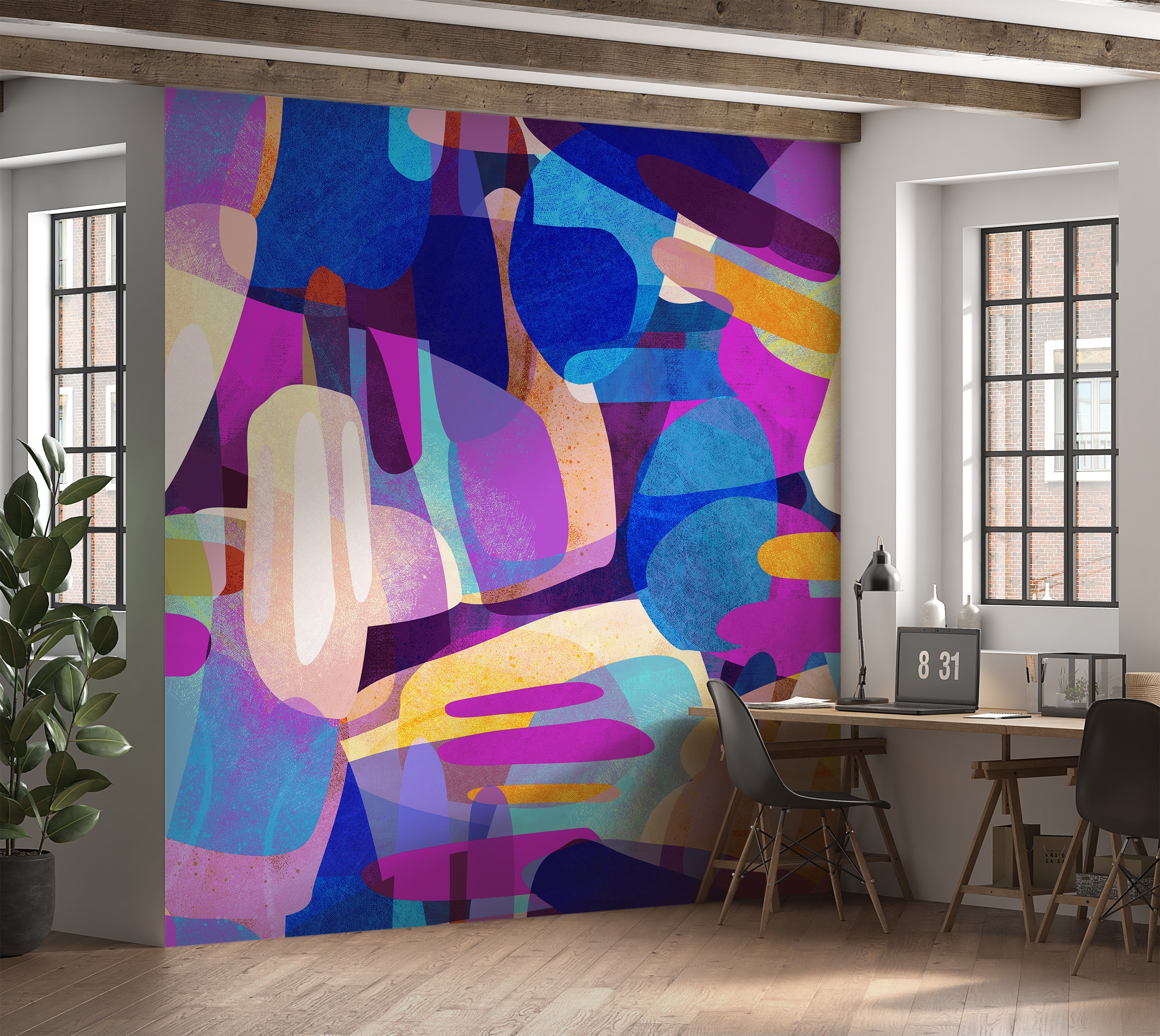 Premium Wallpaper Wall Mural - Random Shapes Violet