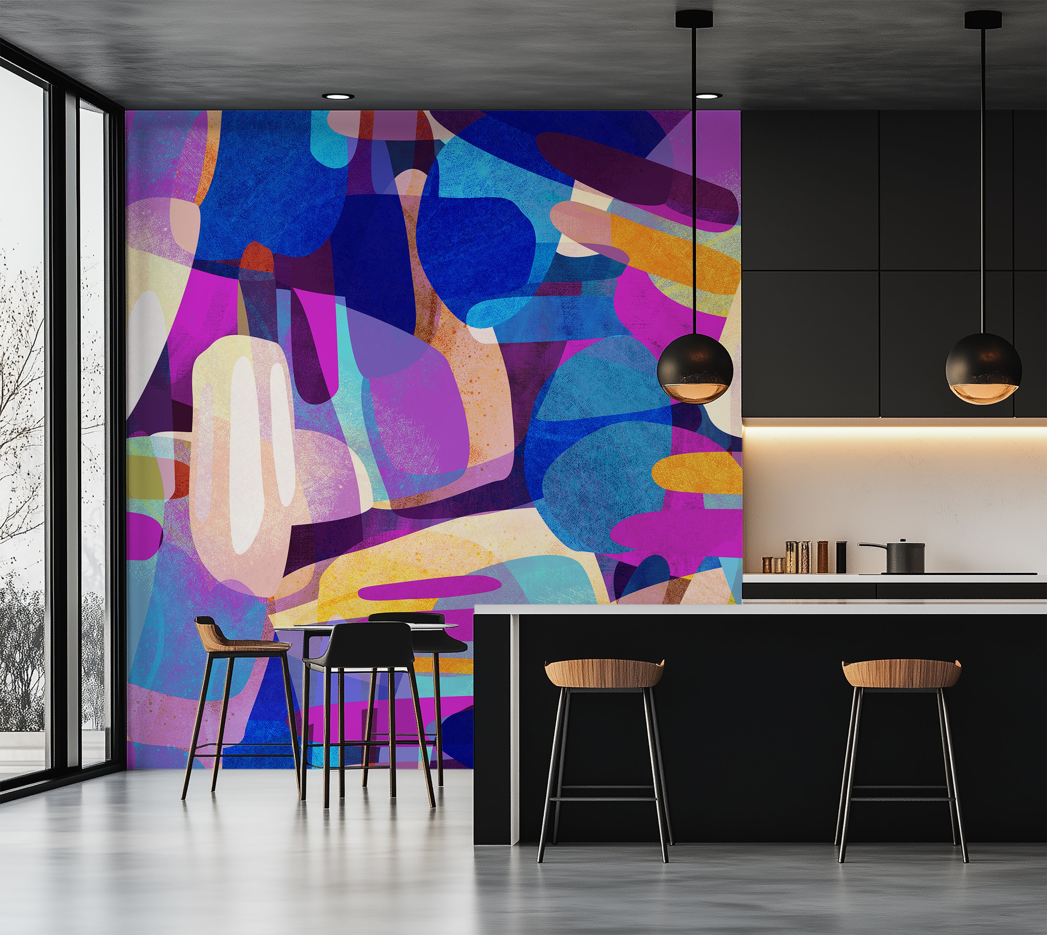 Peel & Stick Abstract Wall Mural - Random Shapes Violet