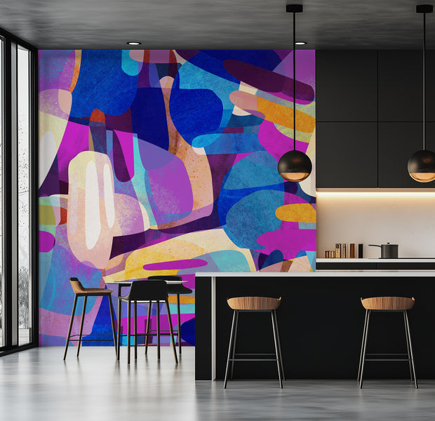 Peel & Stick Abstract Wall Mural - Random Shapes Violet