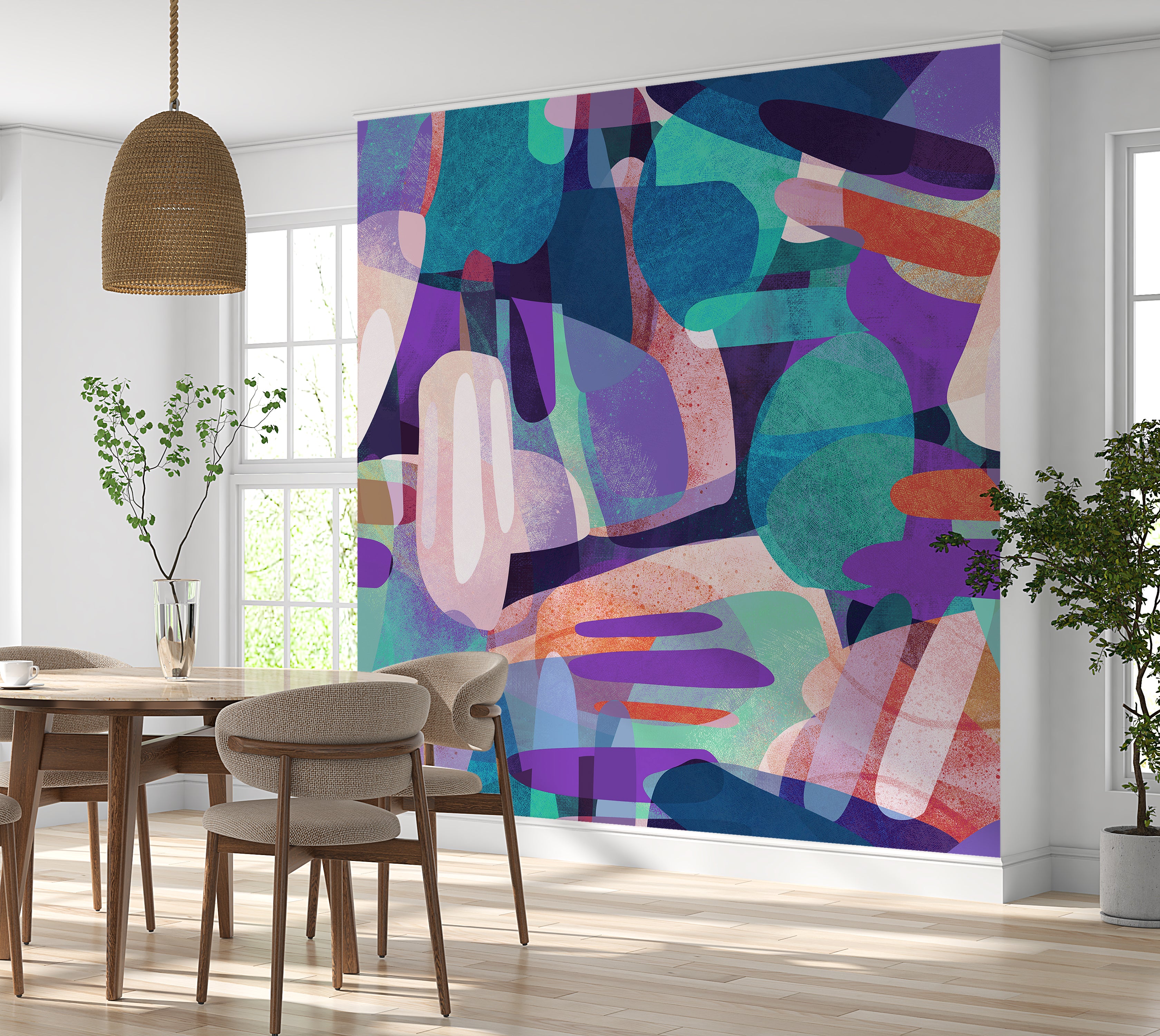 Peel & Stick Abstract Wall Mural - Random Shapes Turquoise