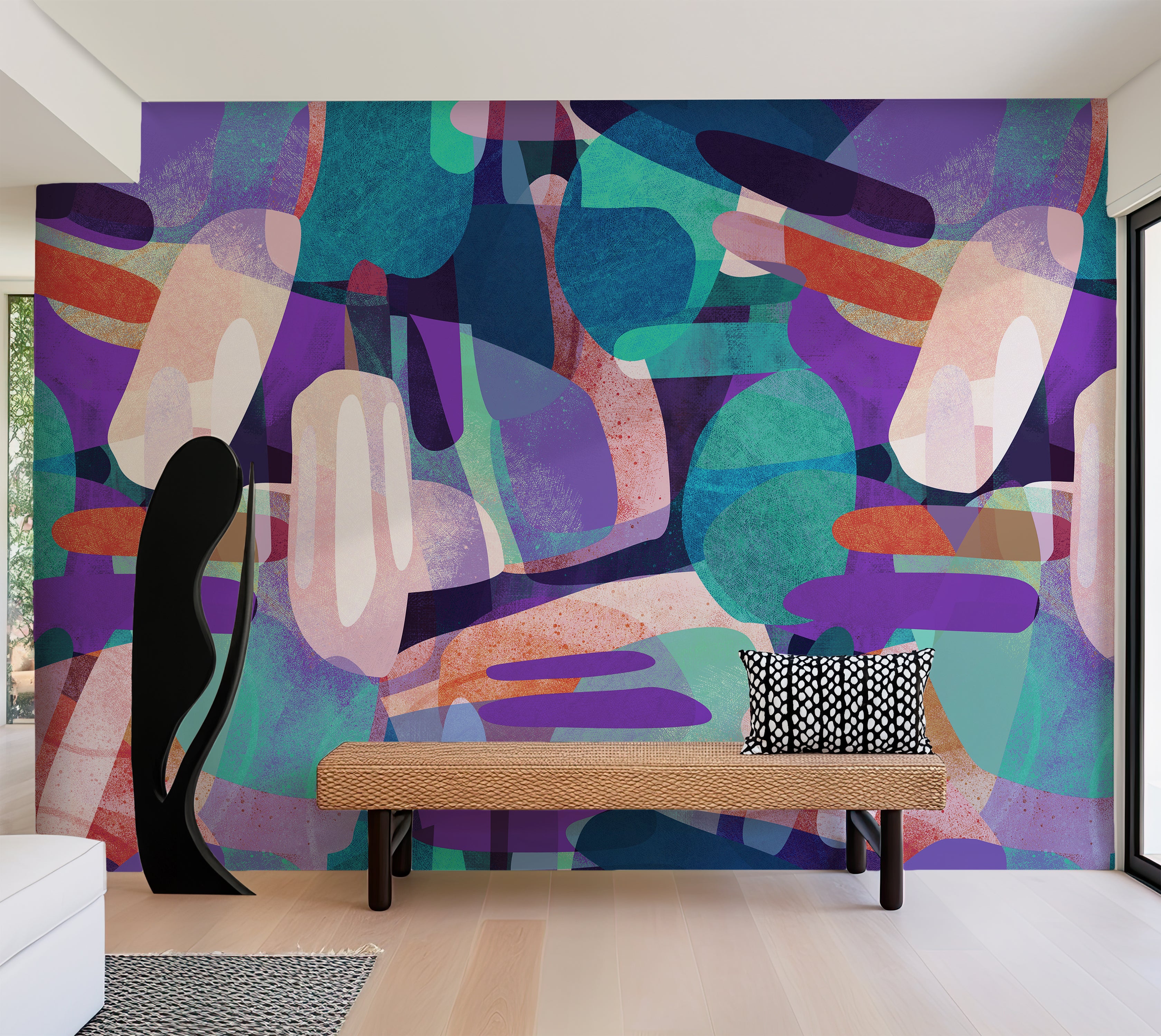 Peel & Stick Abstract Wall Mural - Random Shapes Turquoise