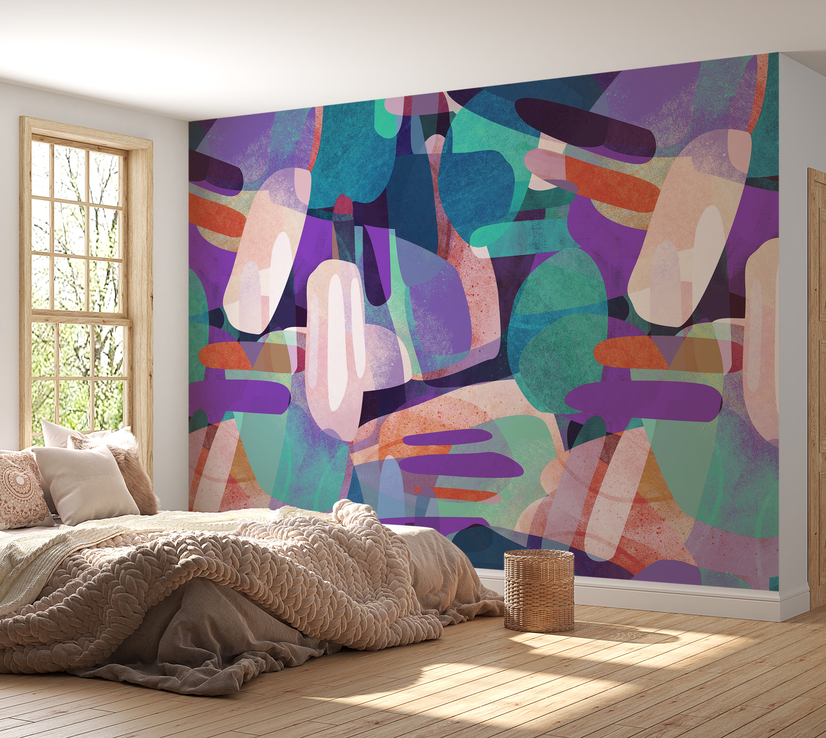 Peel & Stick Abstract Wall Mural - Random Shapes Turquoise