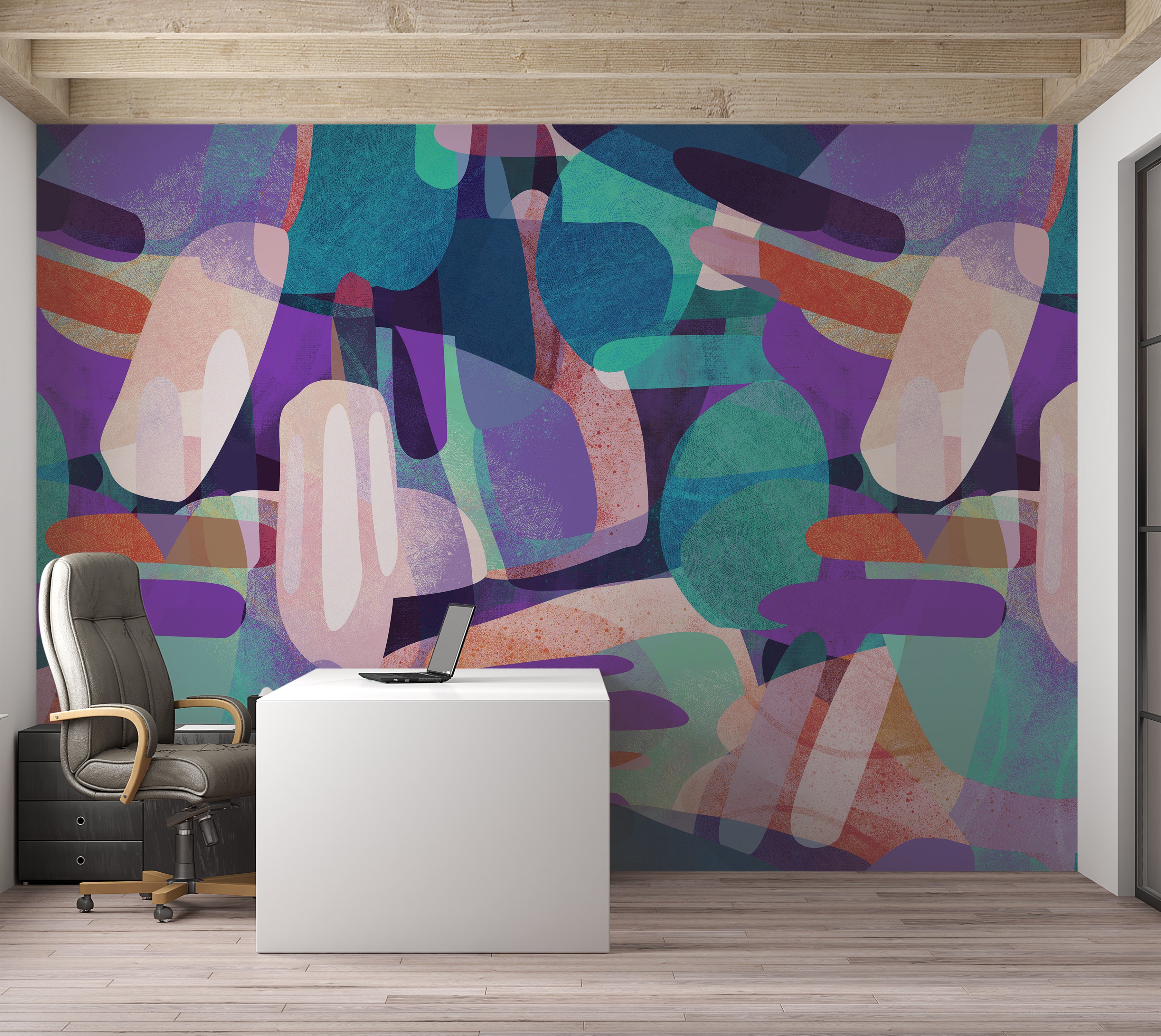 Peel & Stick Abstract Wall Mural - Random Shapes Turquoise