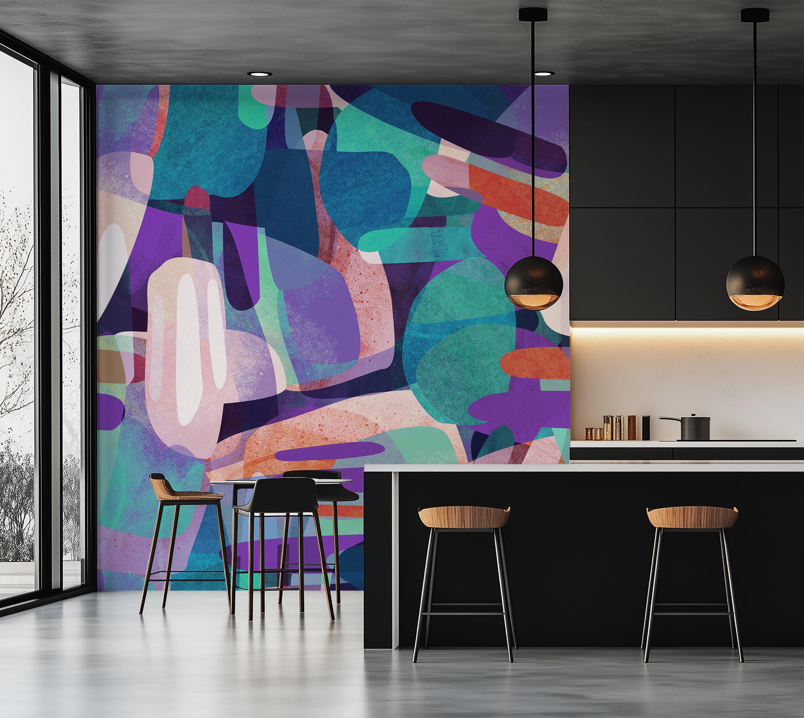 Peel & Stick Abstract Wall Mural - Random Shapes Turquoise