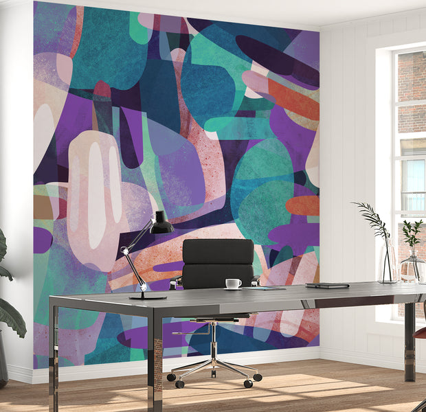 Peel & Stick Abstract Wall Mural - Random Shapes Turquoise