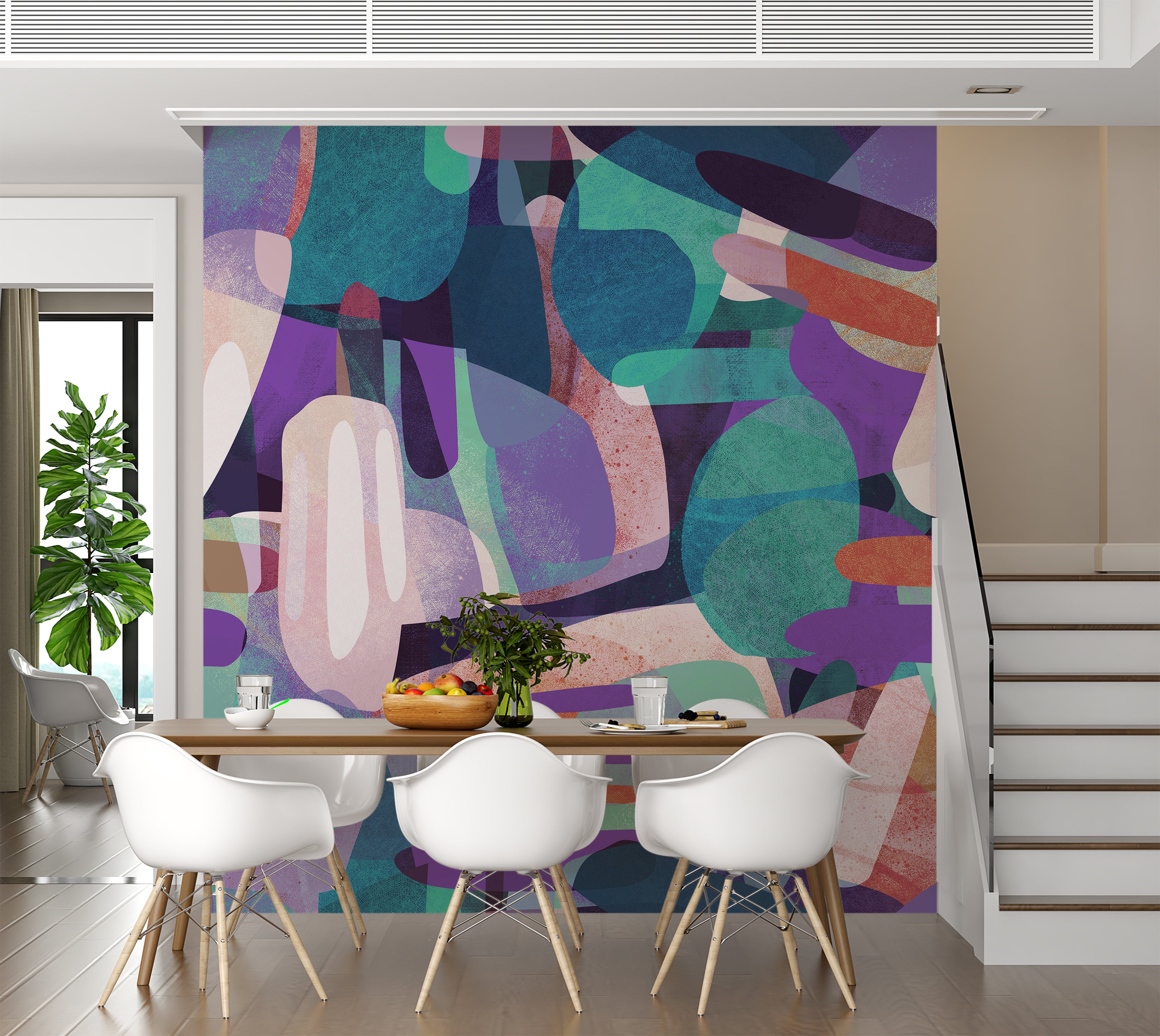 Peel & Stick Abstract Wall Mural - Random Shapes Turquoise