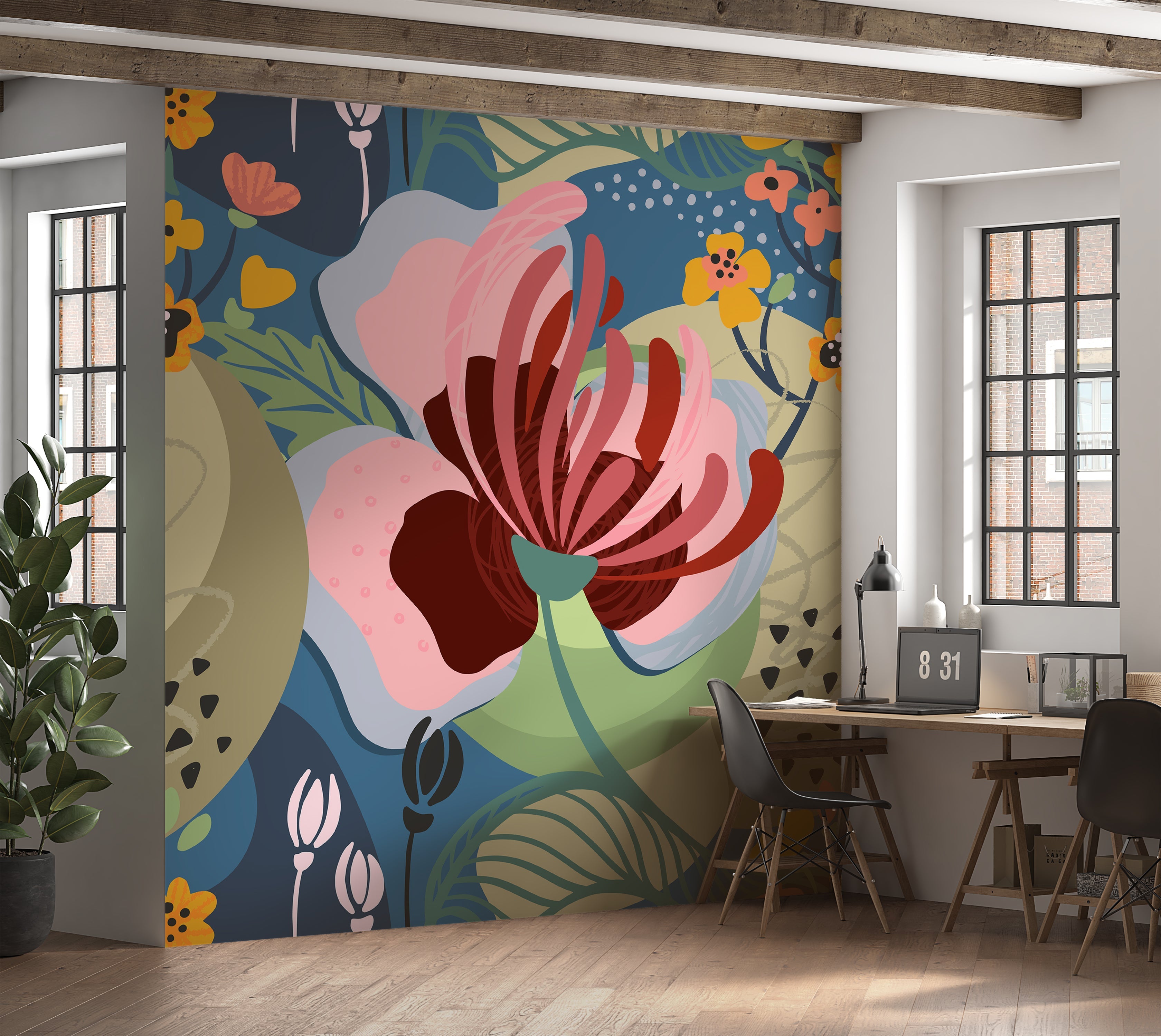 Premium Wallpaper Wall Mural - Abstract Floral Art