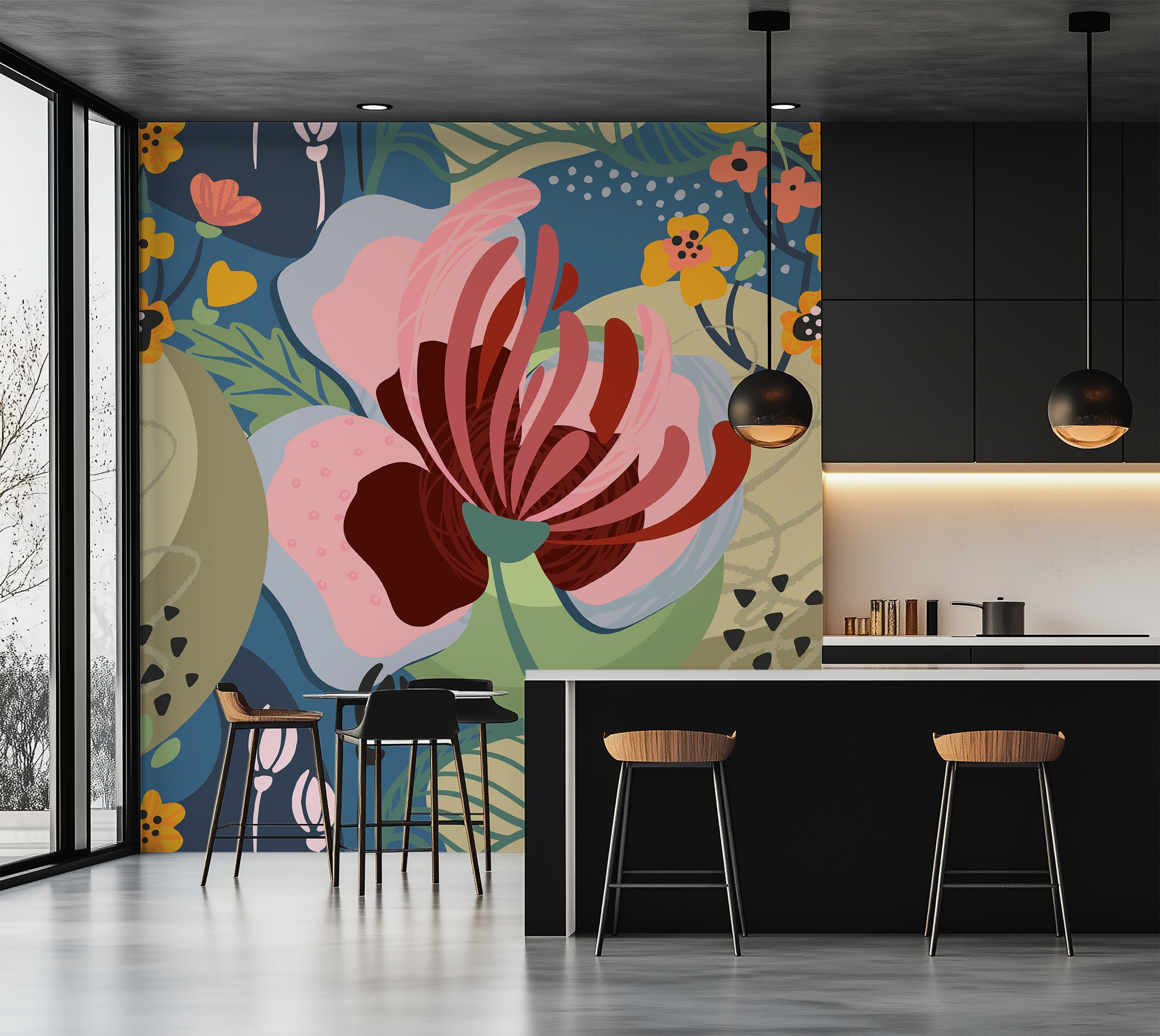 Premium Wallpaper Wall Mural - Abstract Floral Art