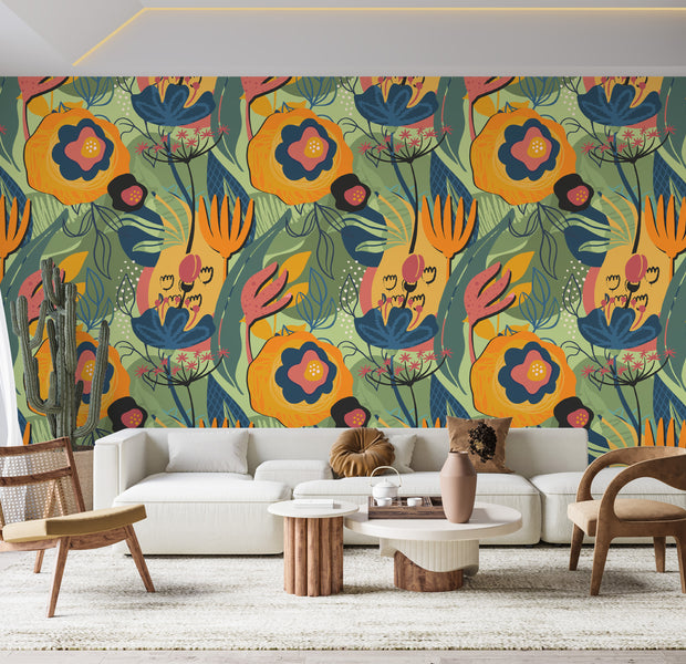 Peel & Stick Abstract Wall Mural - Modern Floral Design