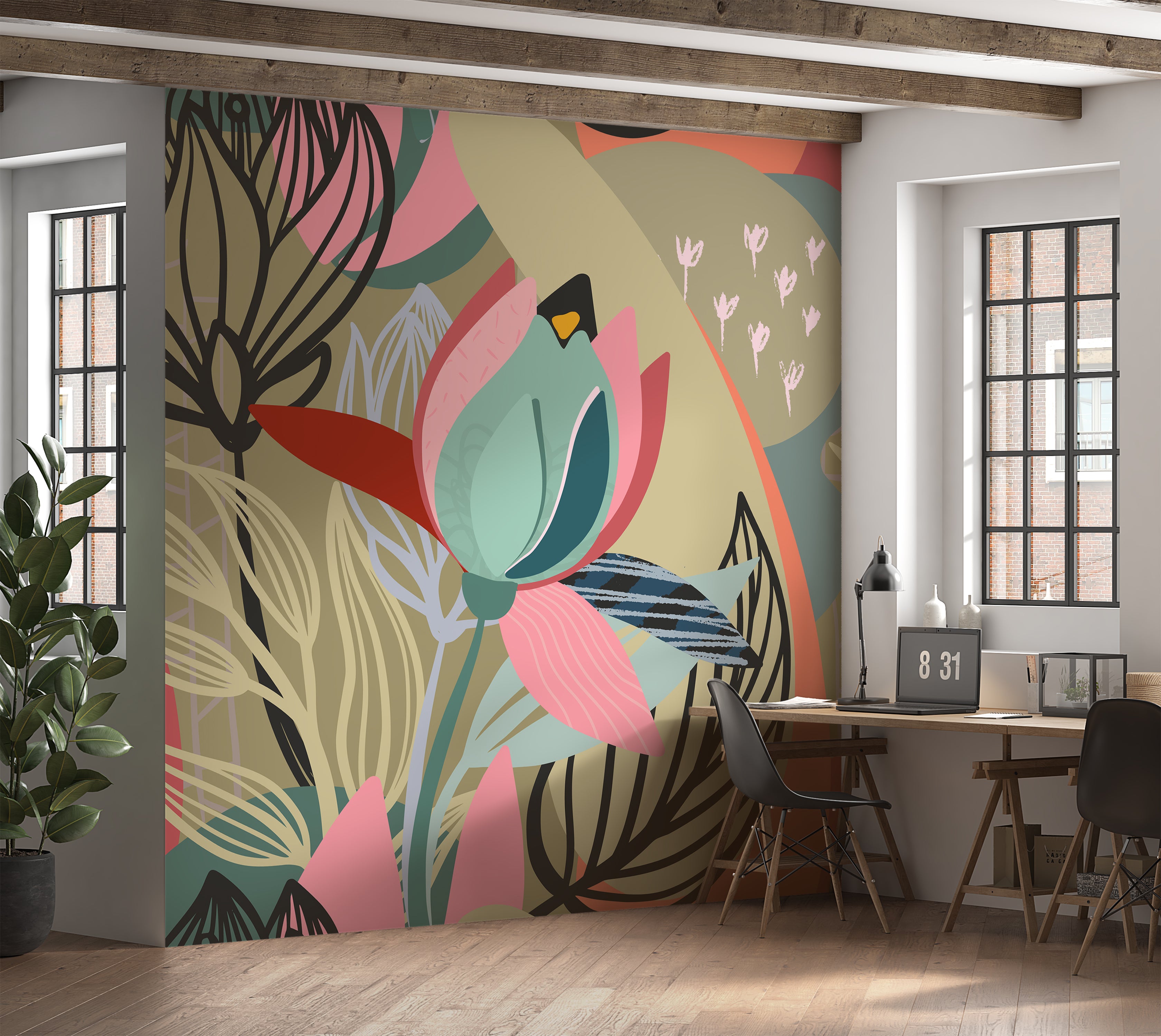 Peel & Stick Floral Wall Mural - Abstract Botanical Lines