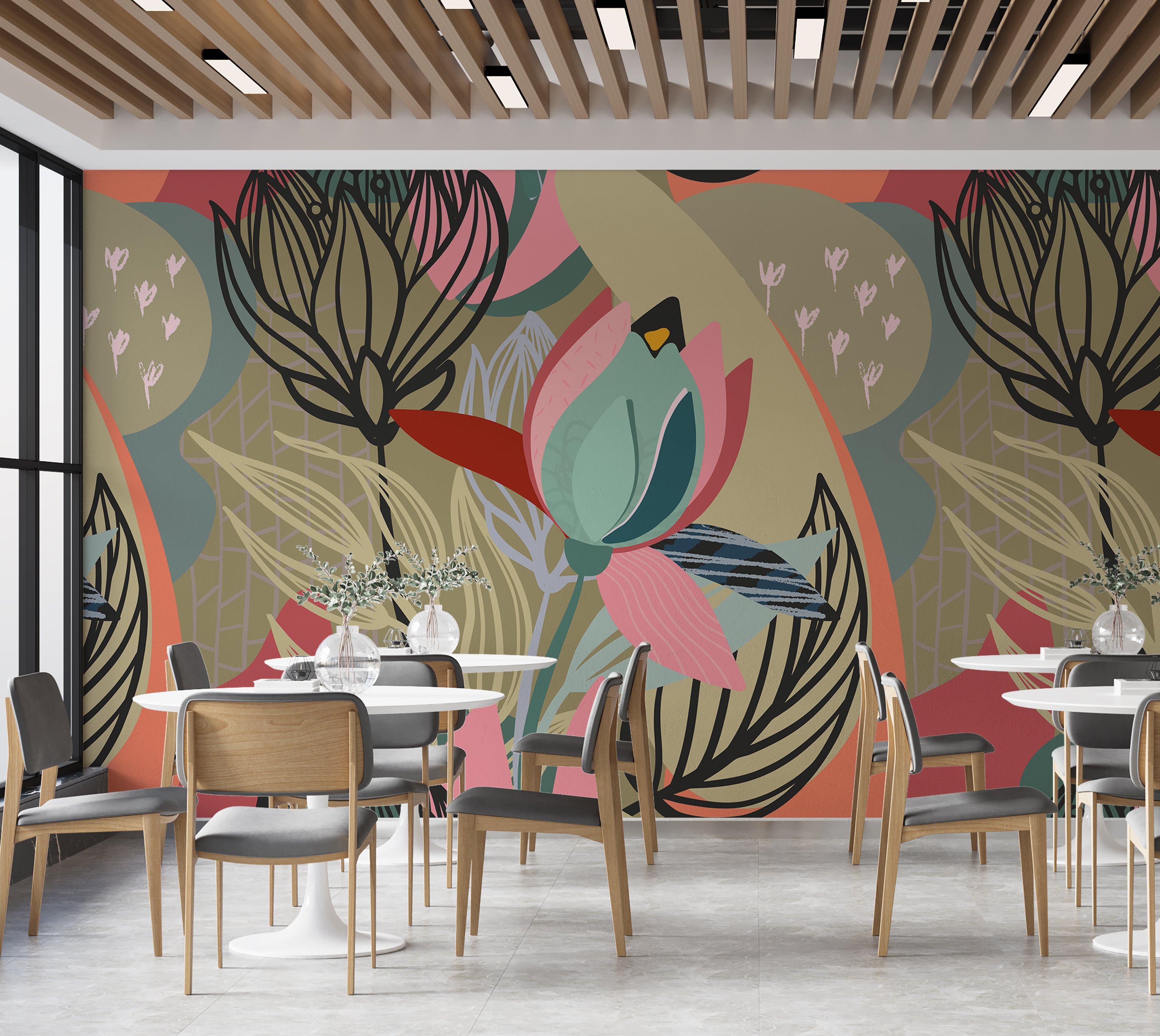 Peel & Stick Floral Wall Mural - Abstract Botanical Lines