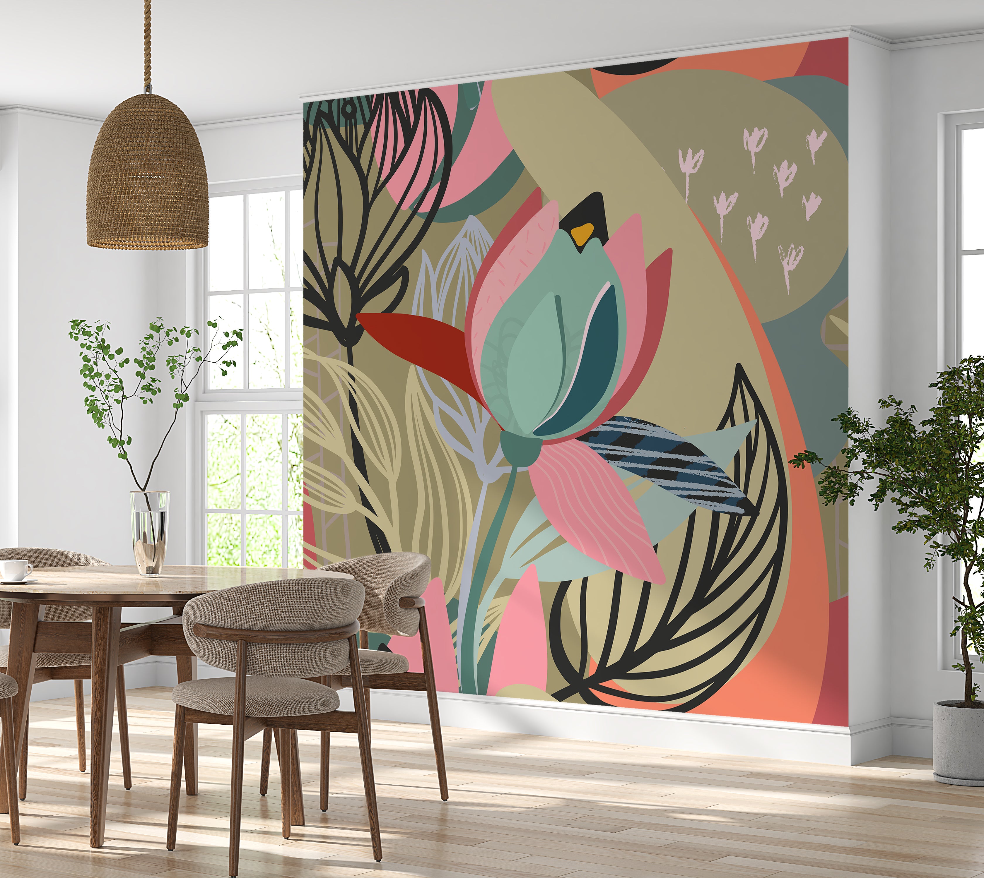 Peel & Stick Floral Wall Mural - Abstract Botanical Lines