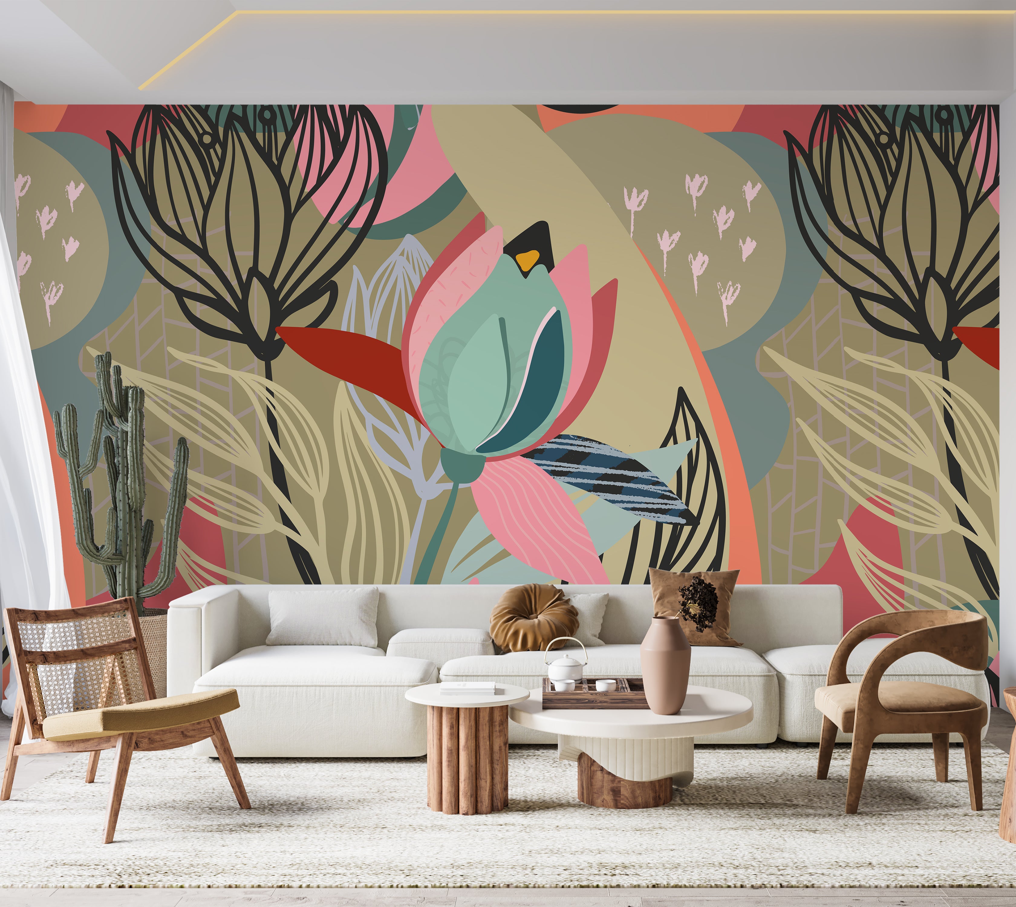 Peel & Stick Floral Wall Mural - Abstract Botanical Lines