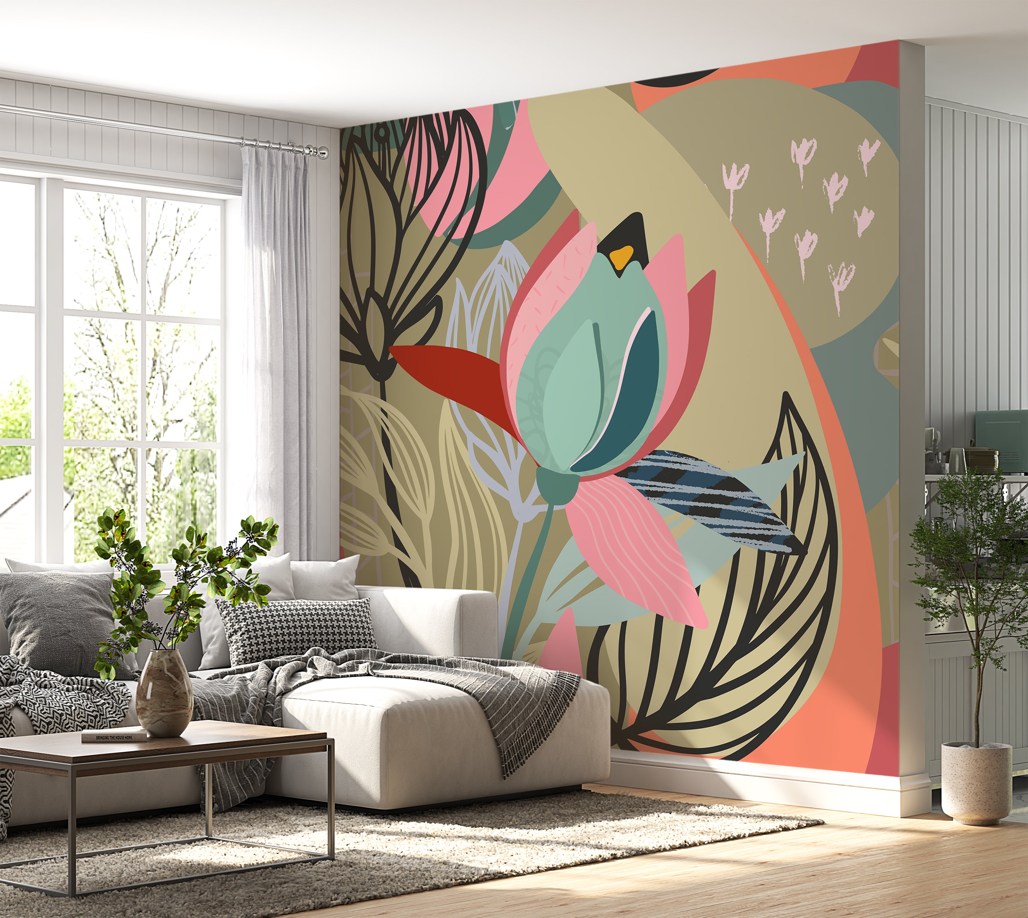 Peel & Stick Floral Wall Mural - Abstract Botanical Lines