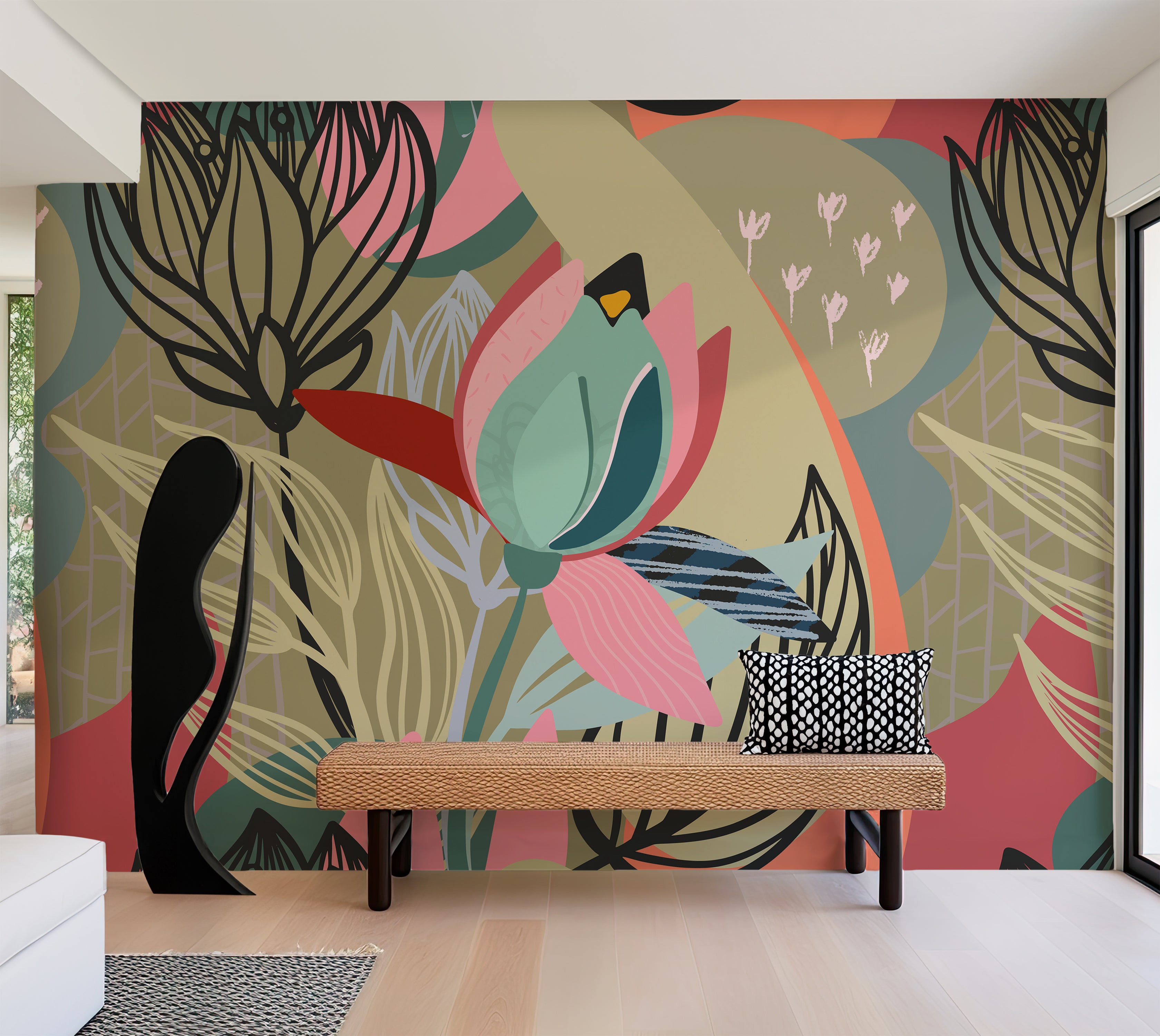 Peel & Stick Floral Wall Mural - Abstract Botanical Lines