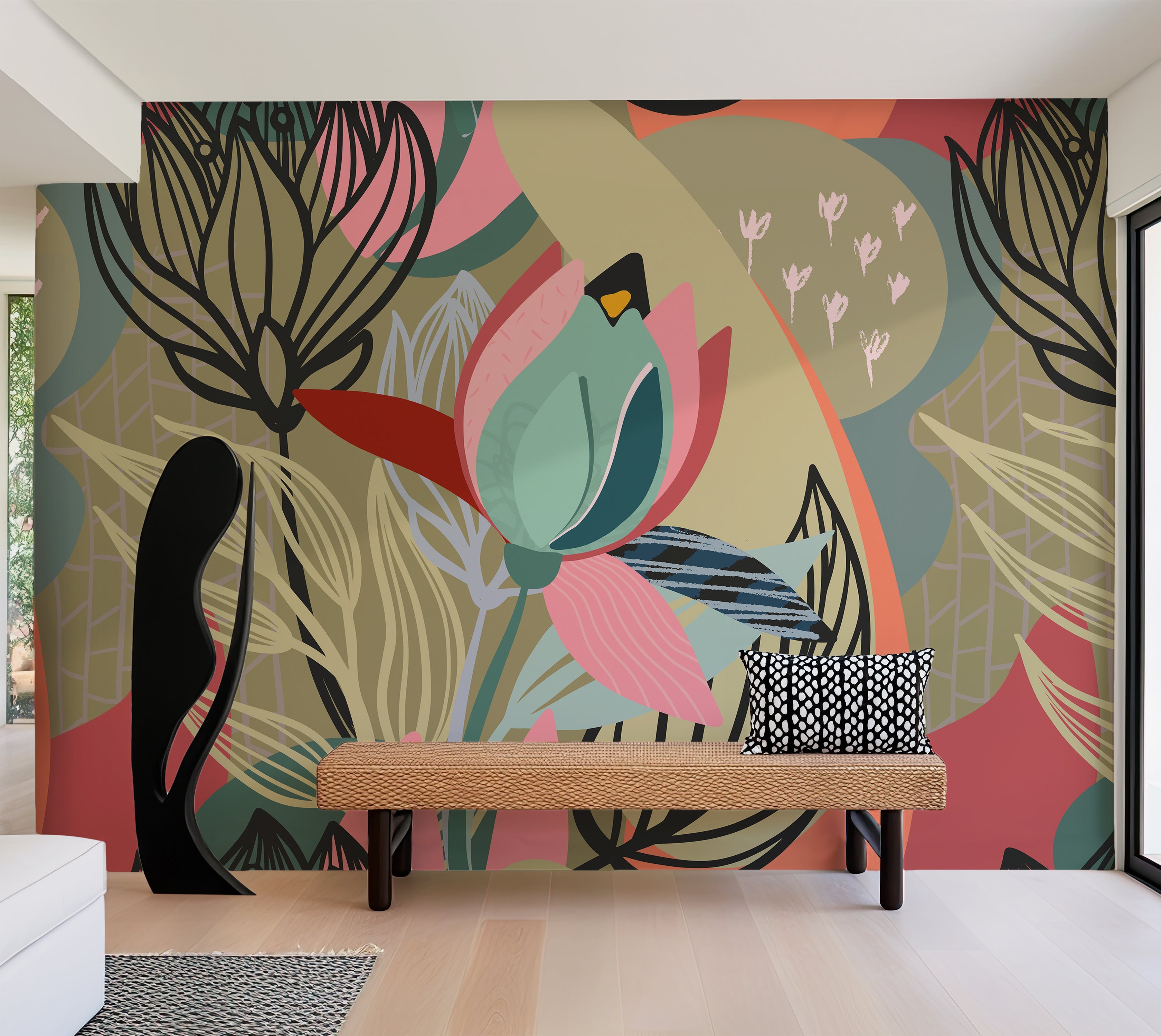 Premium Wallpaper Wall Mural - Abstract Botanical Lines-Tiptophomedecor